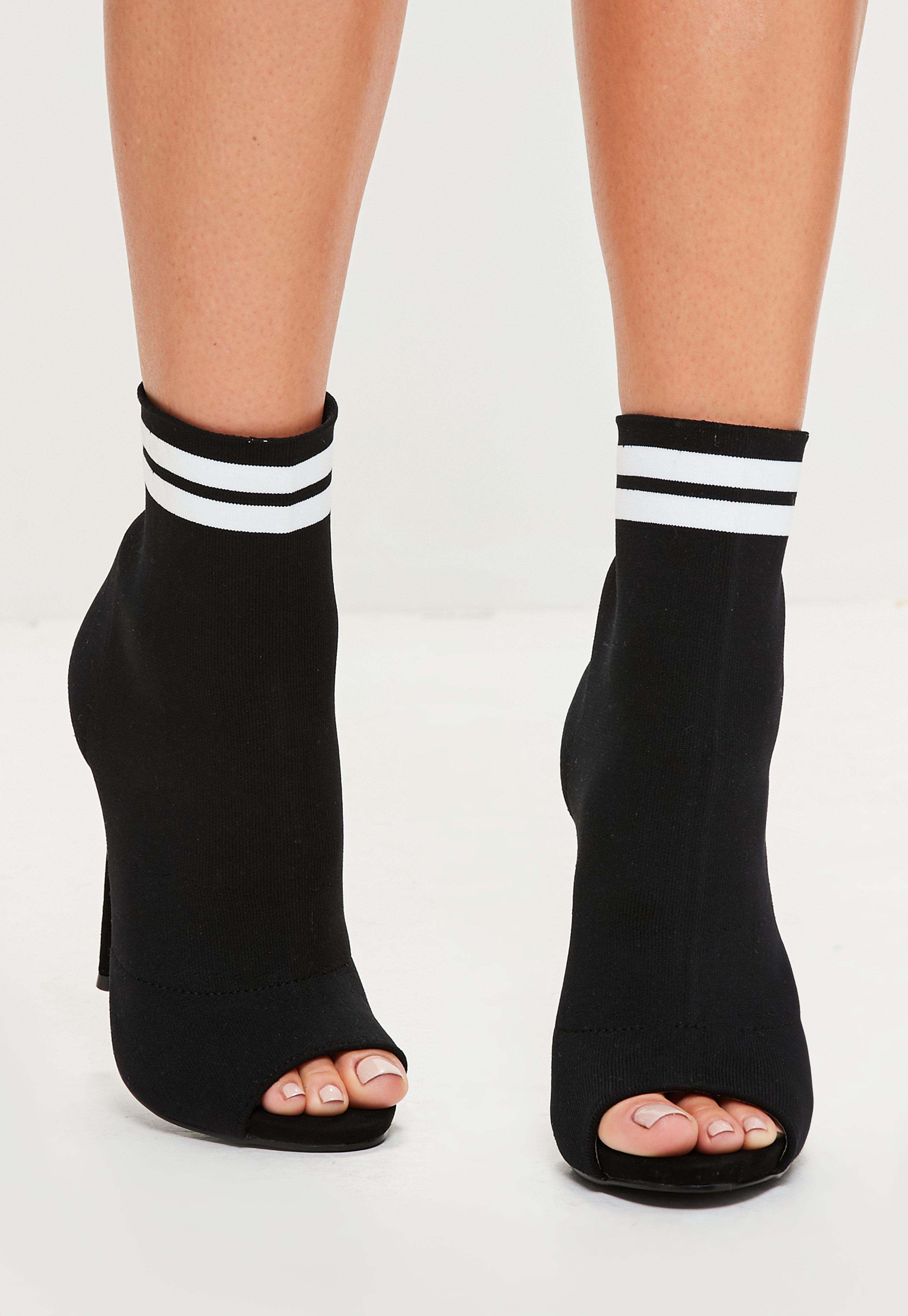Missguided Black Peep Toe Sock Ankle Boots - Lyst