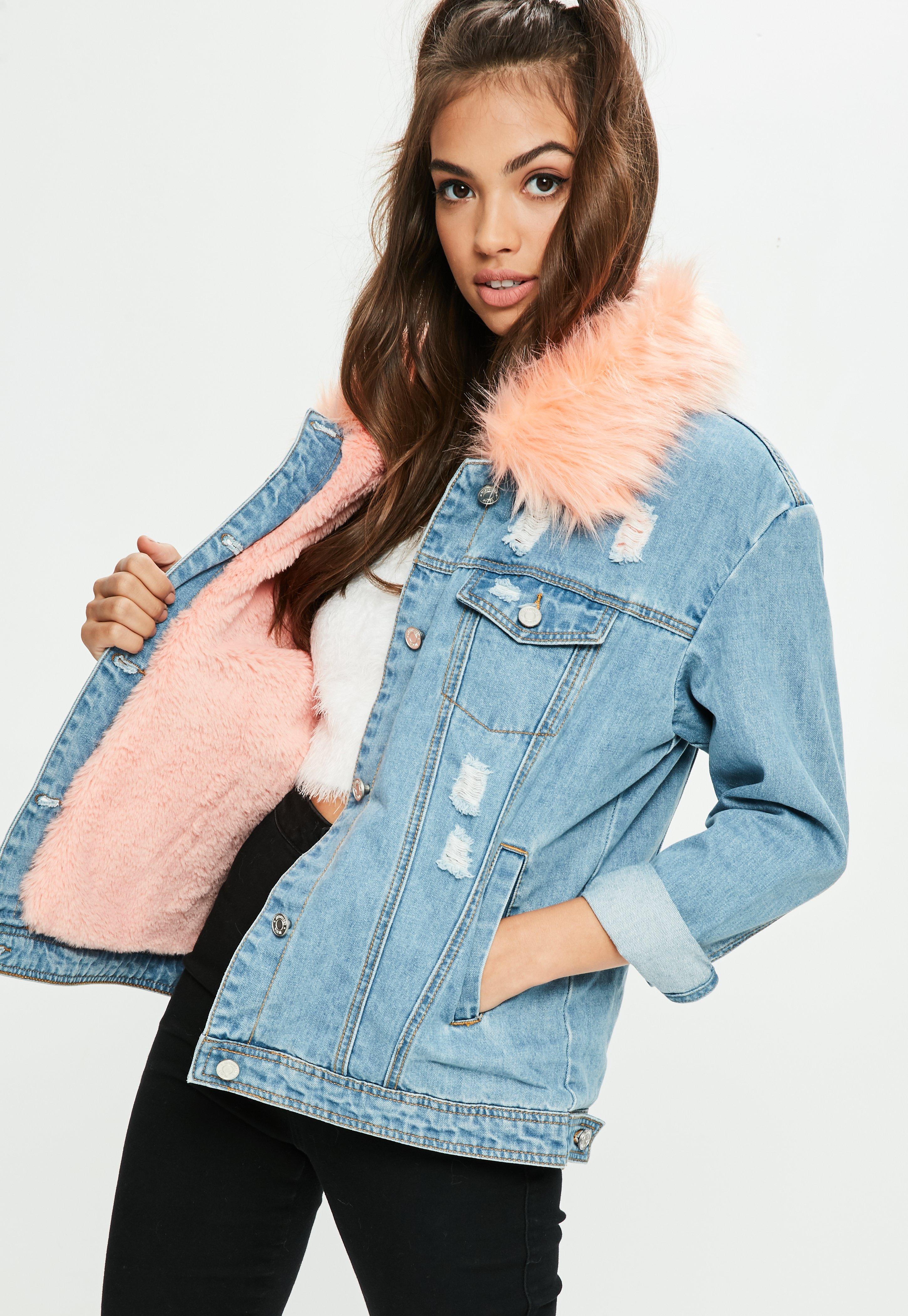 jean jacket with pink fur