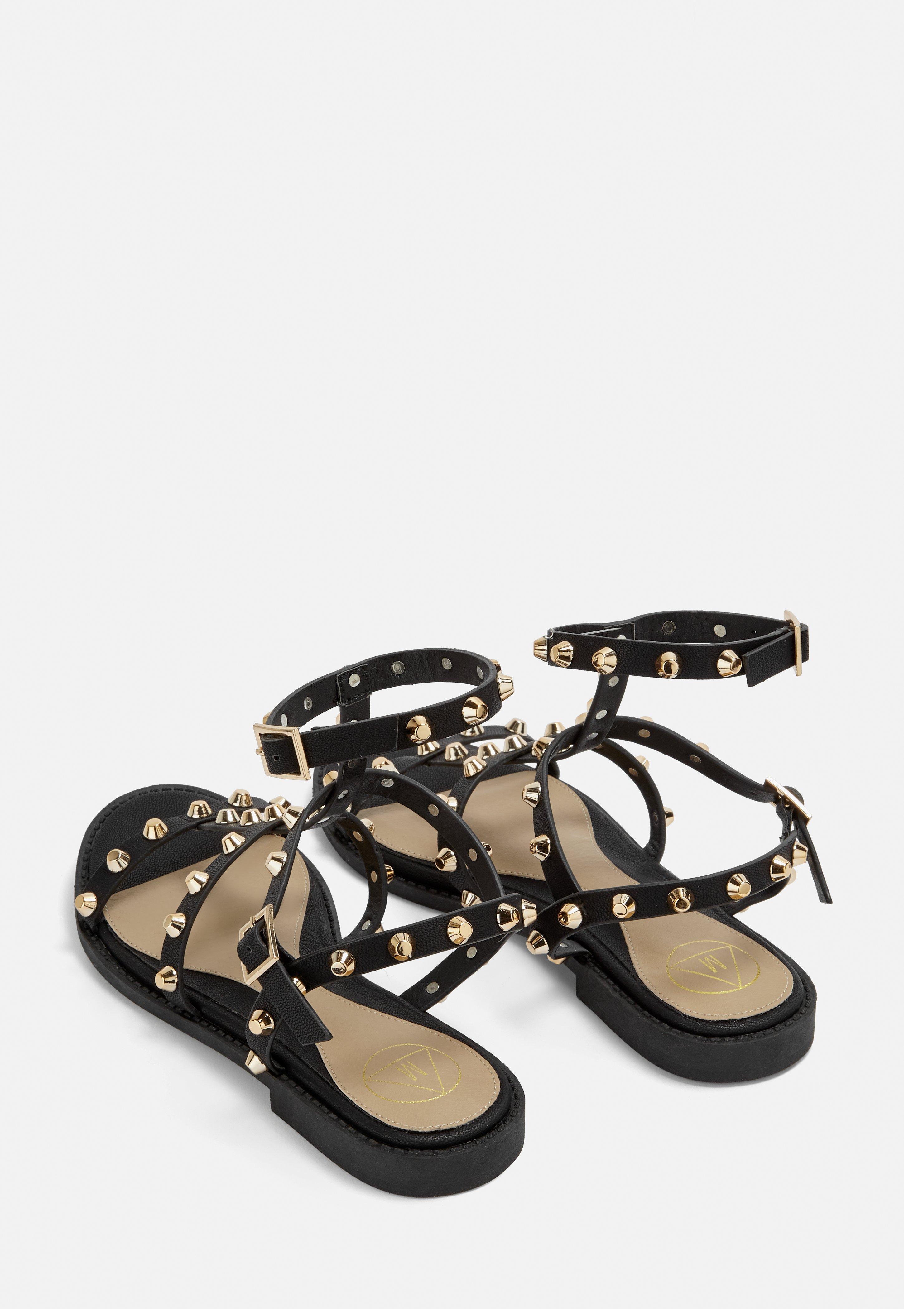black gladiator studded sandals