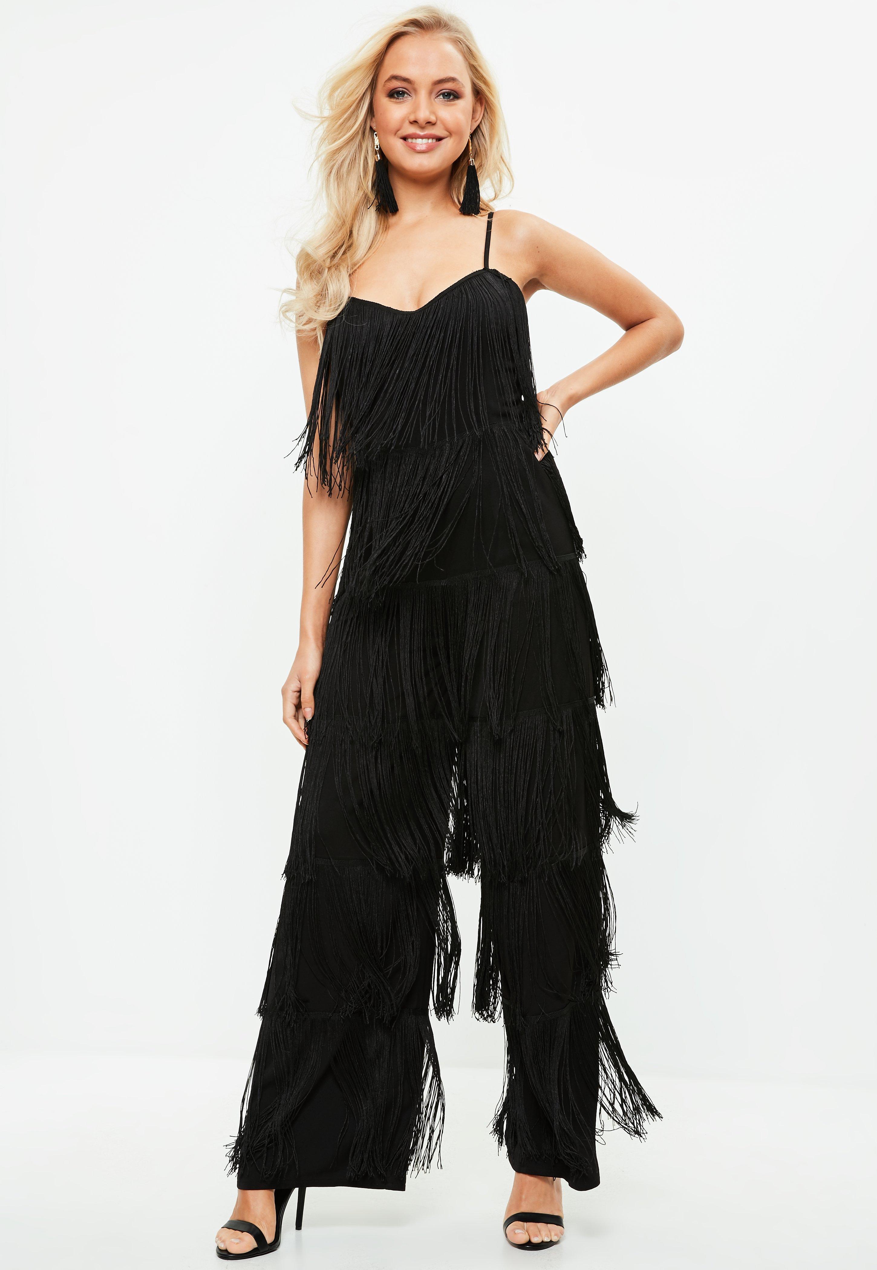 Missguided Synthetic Black All Over Fringe Jumpsuit - Lyst