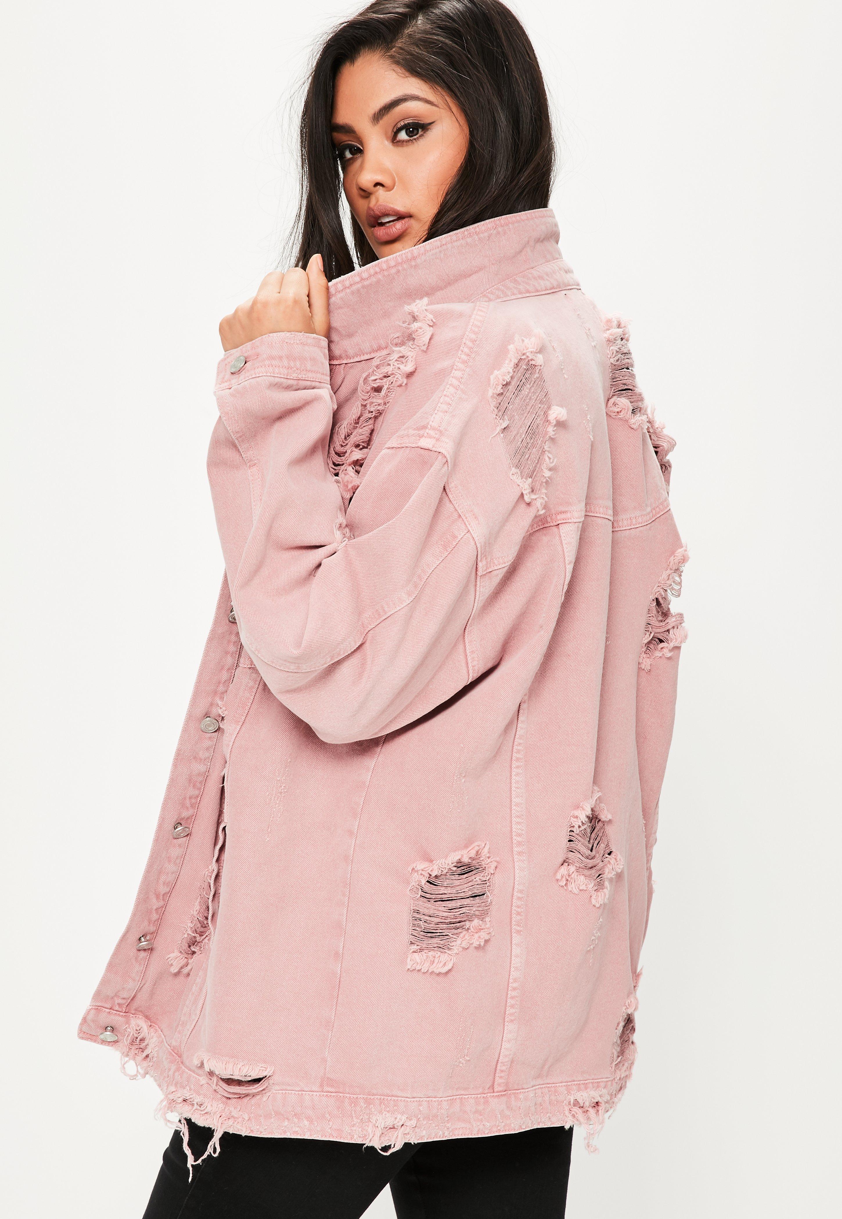 distressed pink denim jacket