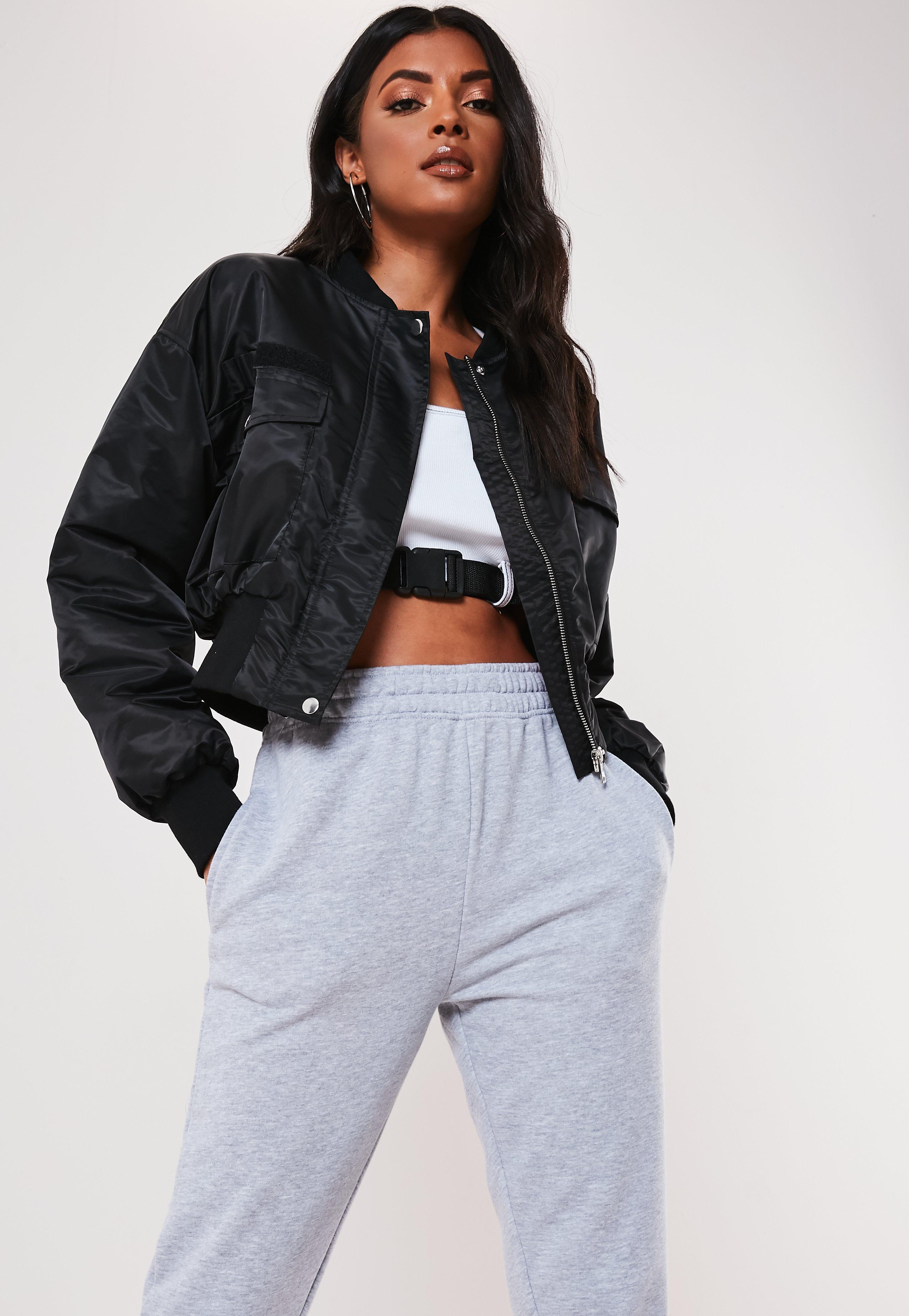 black cropped bomber jacket