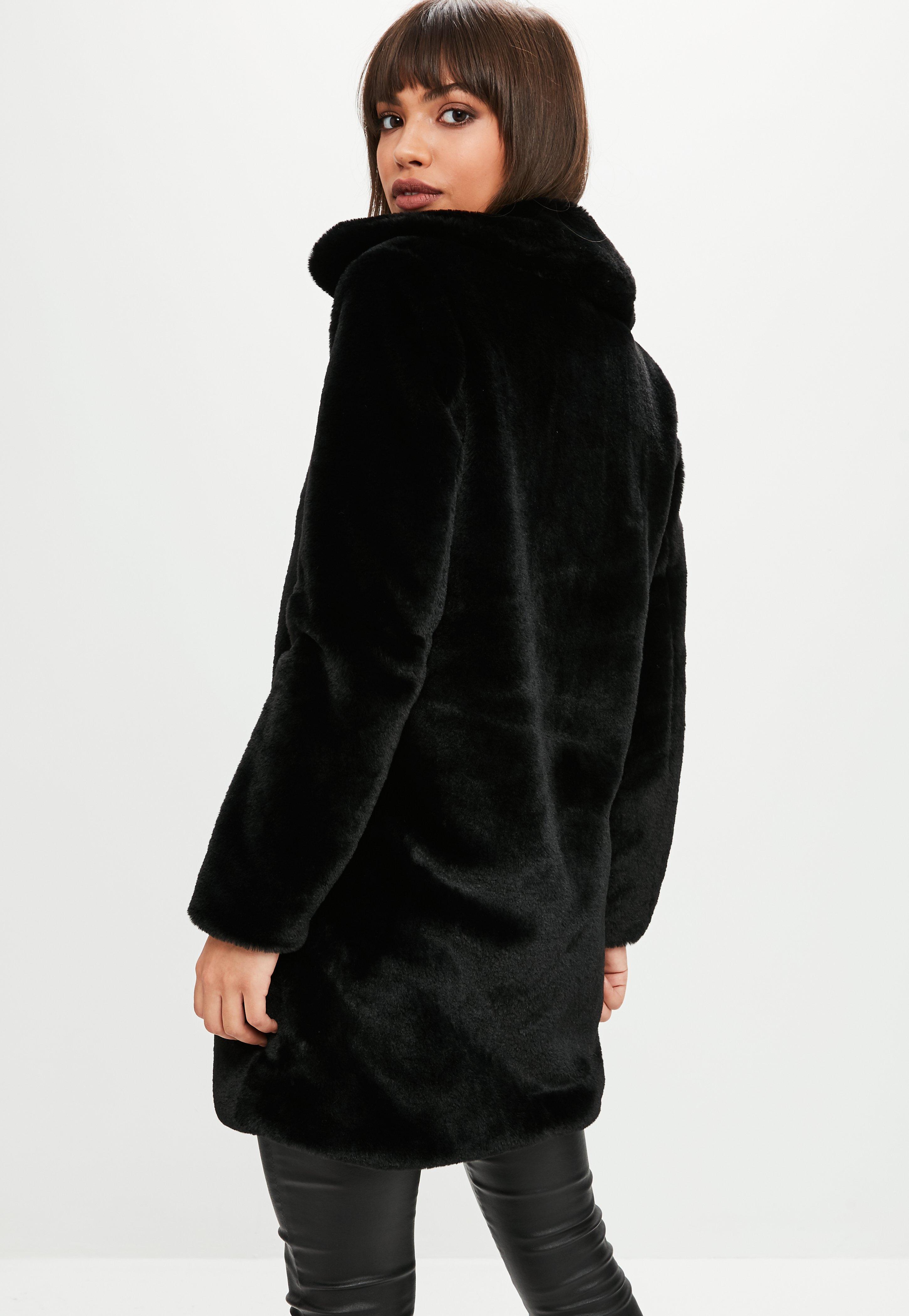 Missguided Black Faux Fur Coat - Lyst