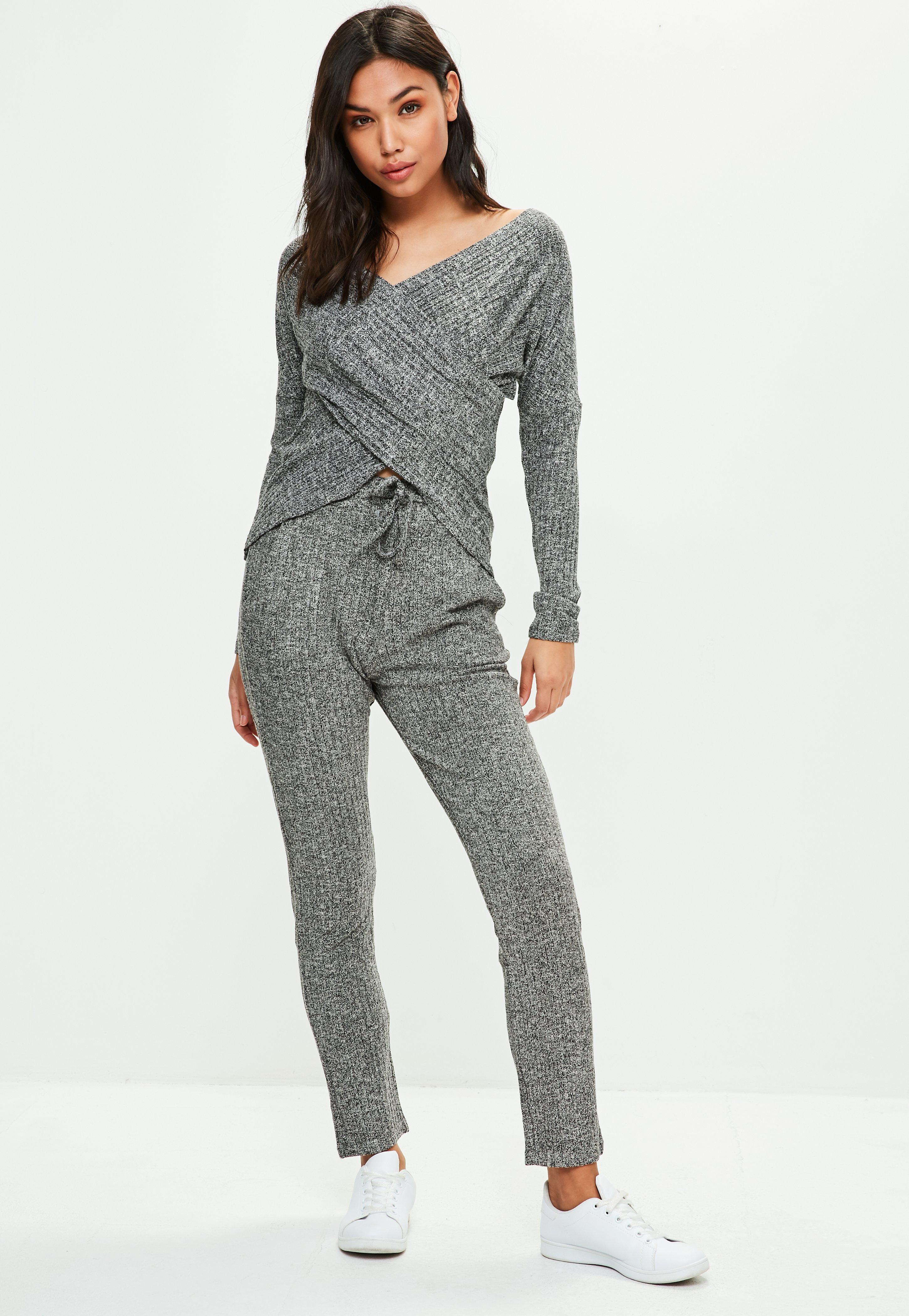 Grey Rib Knit Joggers Online Sale, UP 