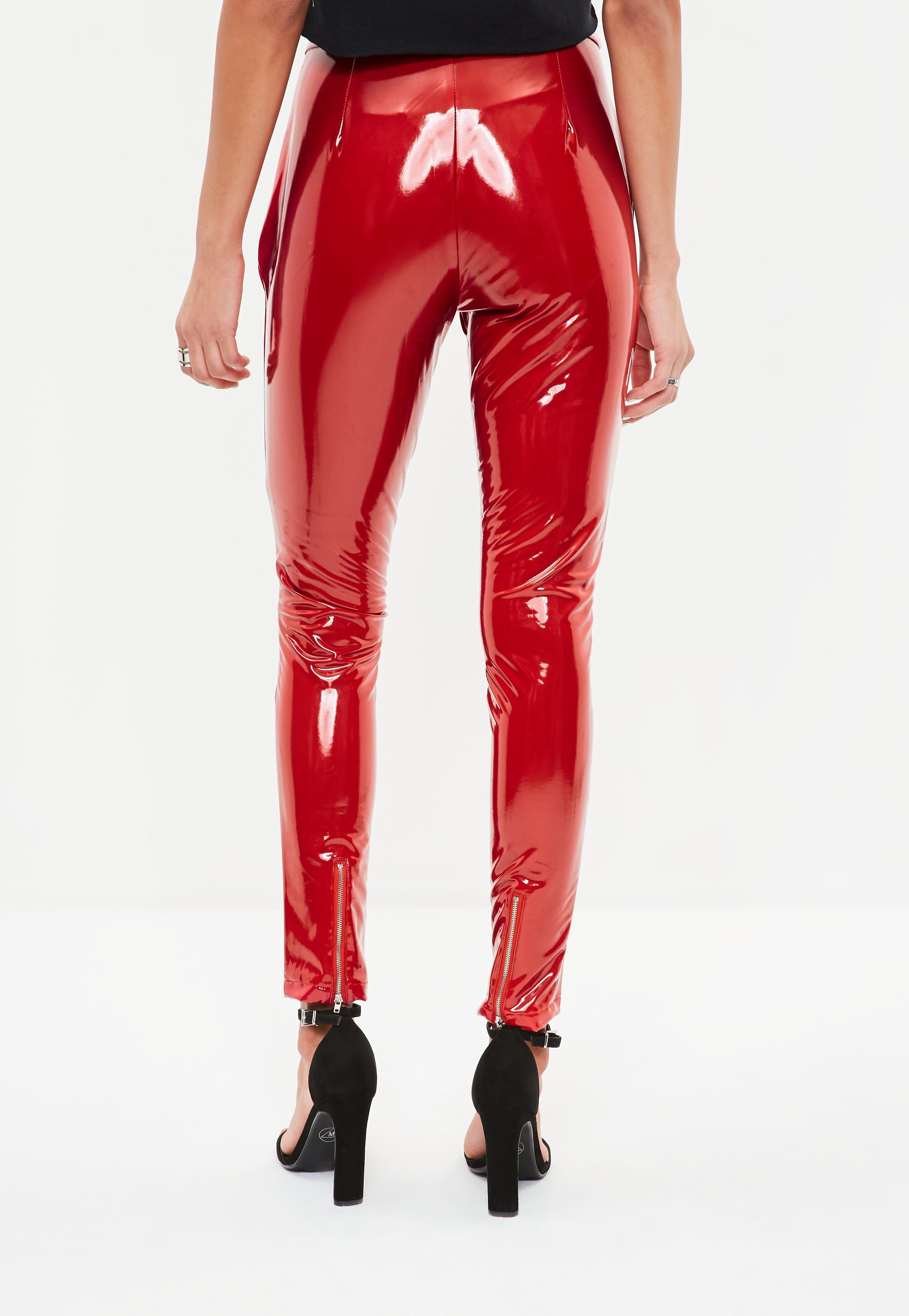 Missguided Synthetic Red Vinyl Zip Detail Pants - Lyst