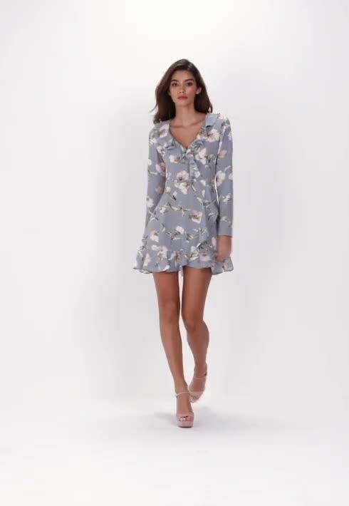 missguided blue floral ruffle tea dress