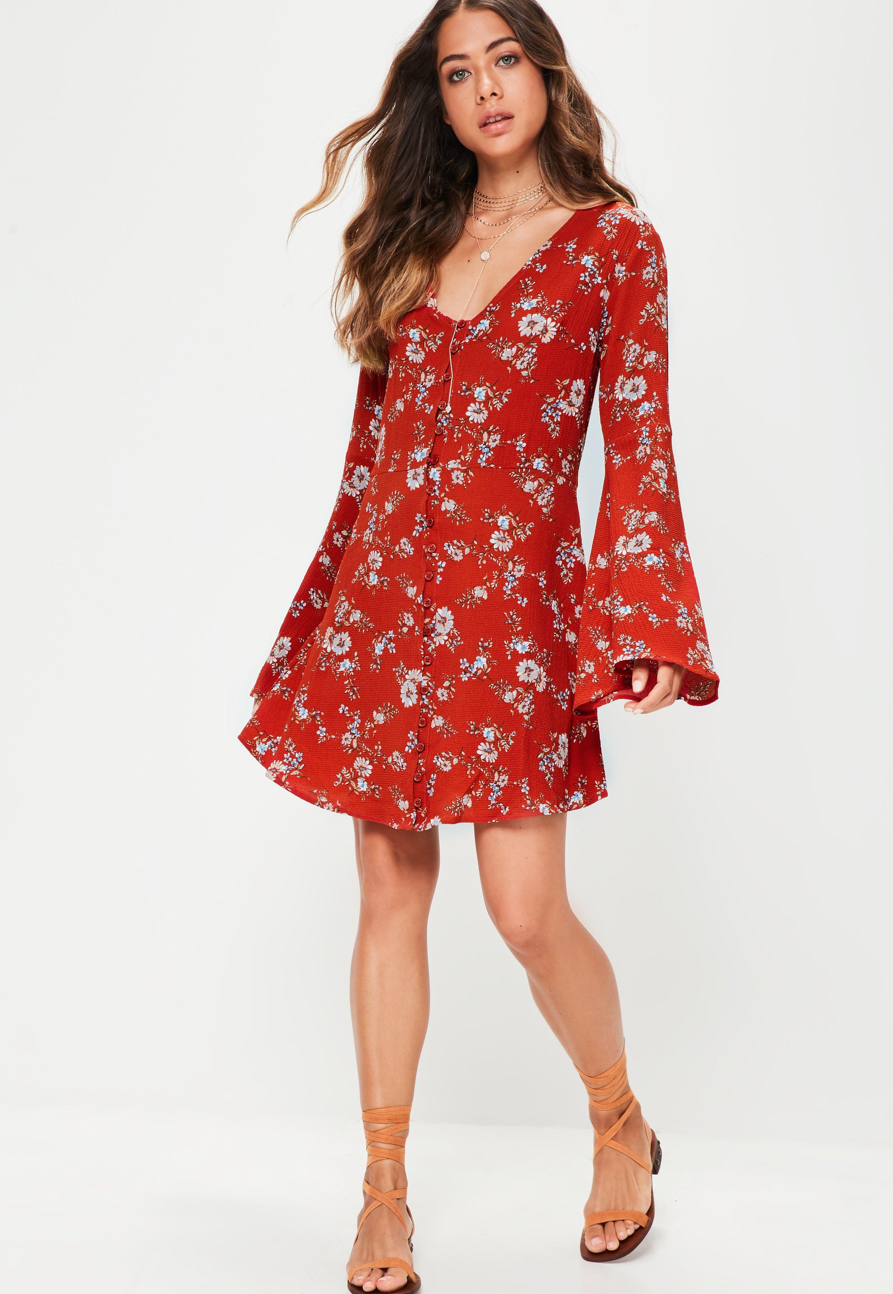 missguided red floral dress