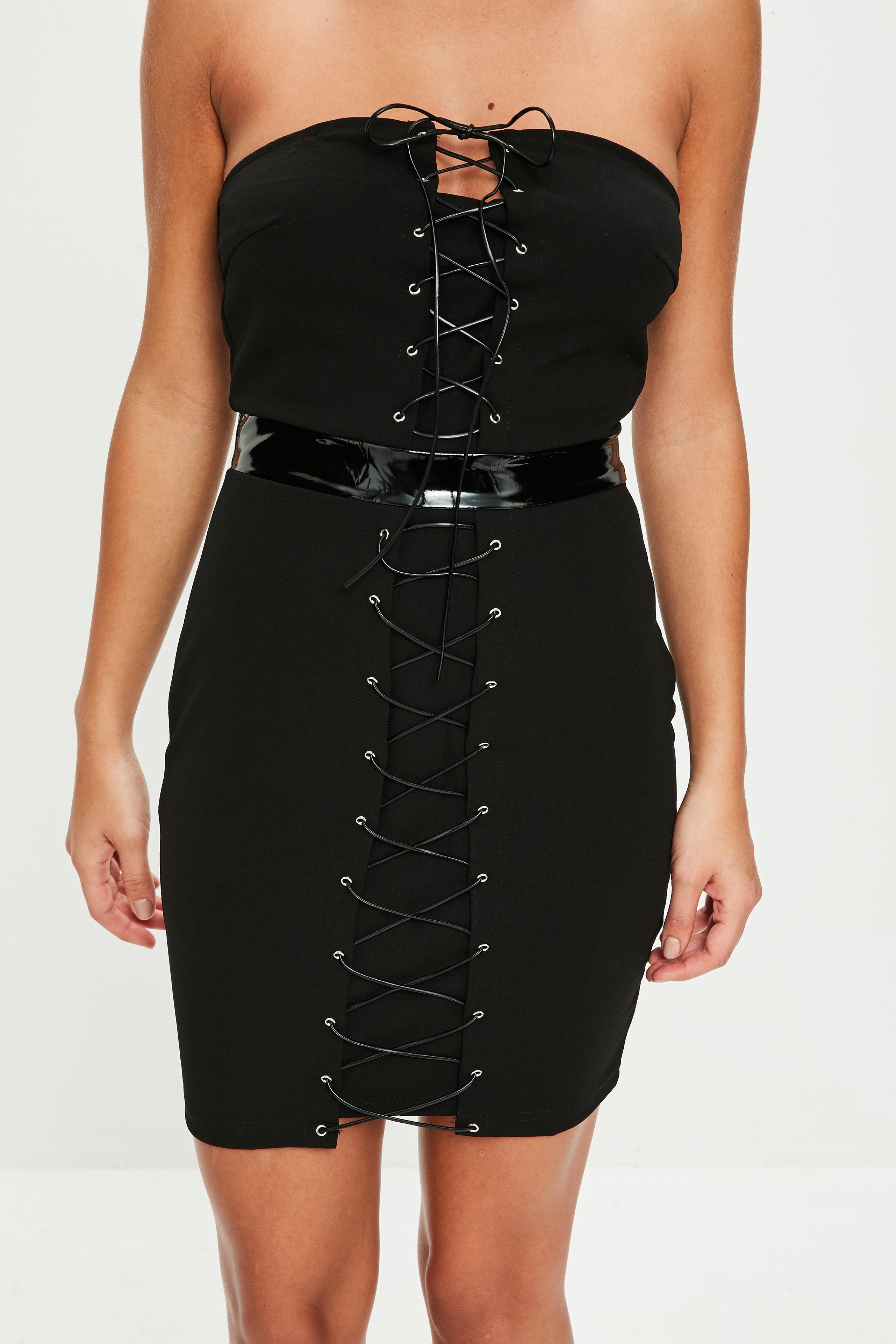 Missguided Black Lace Up Vinyl Dress - Lyst