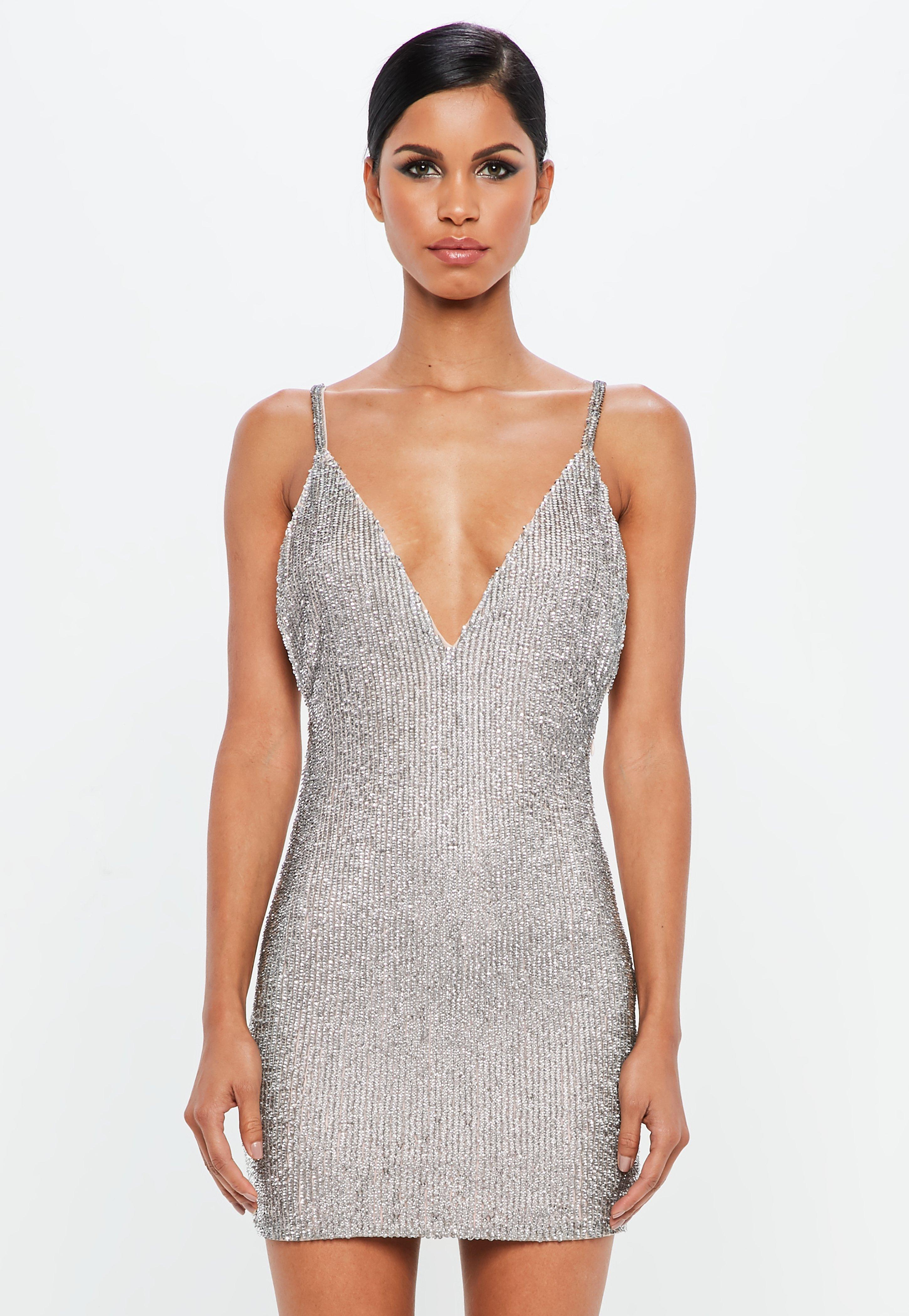 Missguided Synthetic Peace Love Silver Embellished Bodycon Mini Dress In Metallic Lyst
