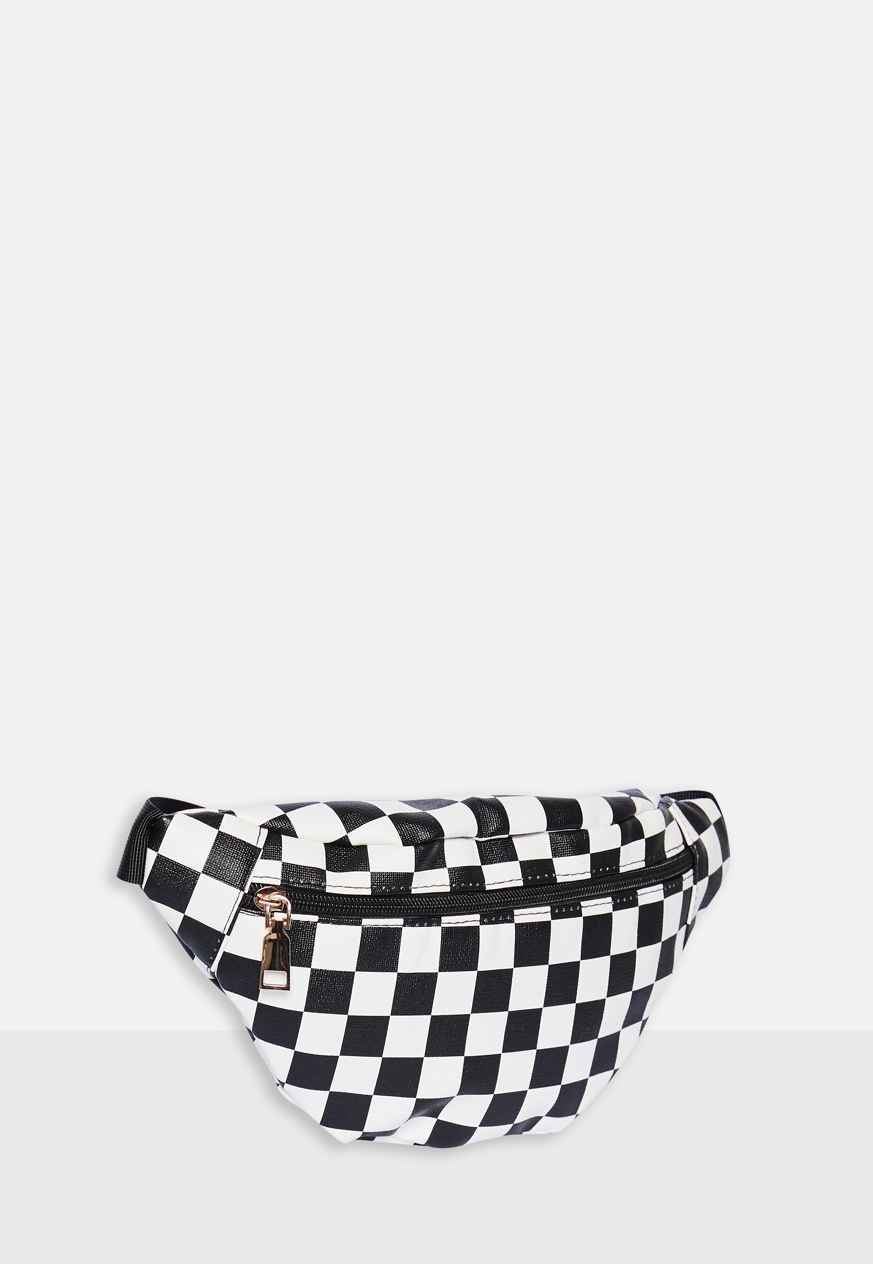 black and white checkerboard bum bag