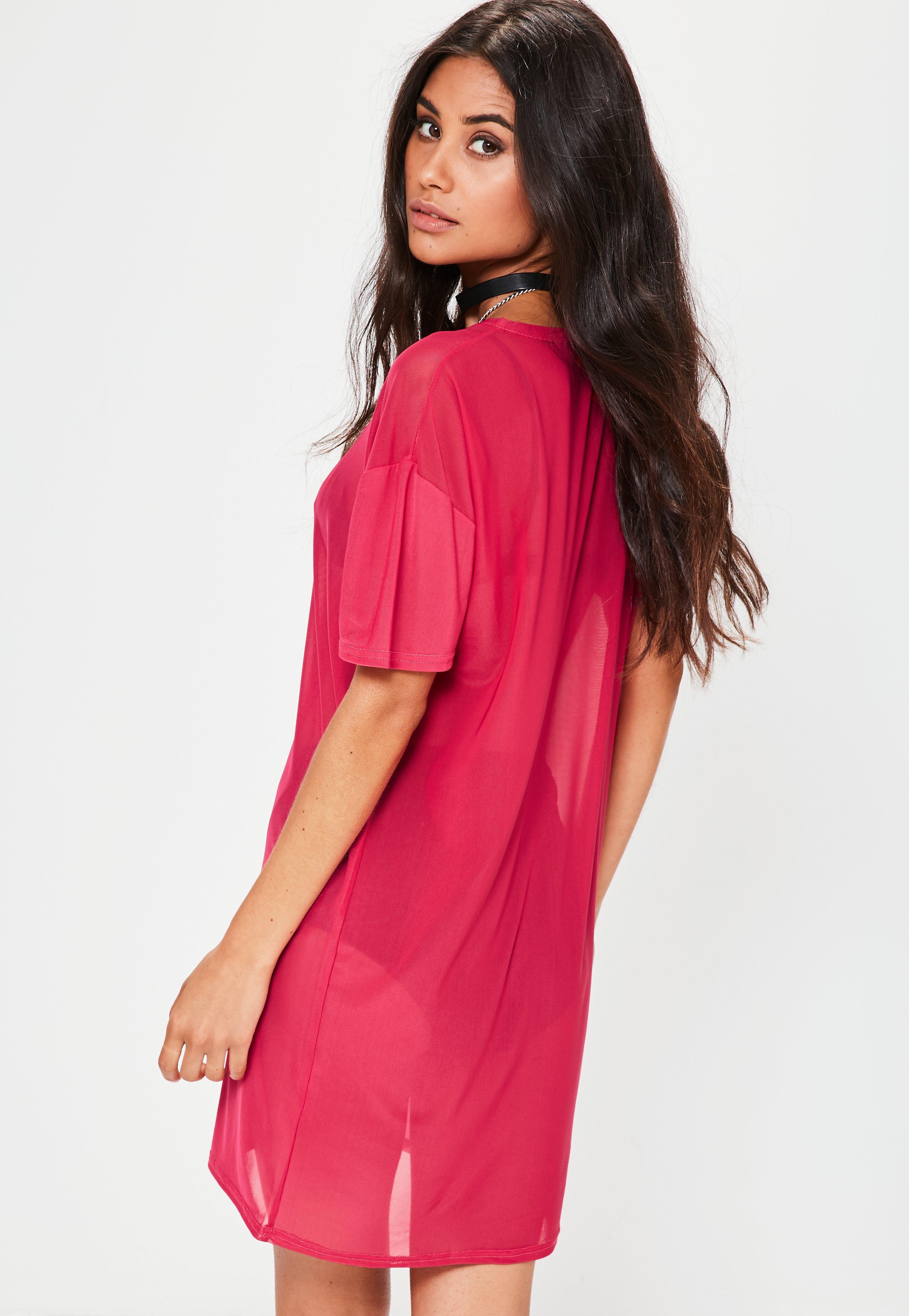 pink mesh t shirt dress