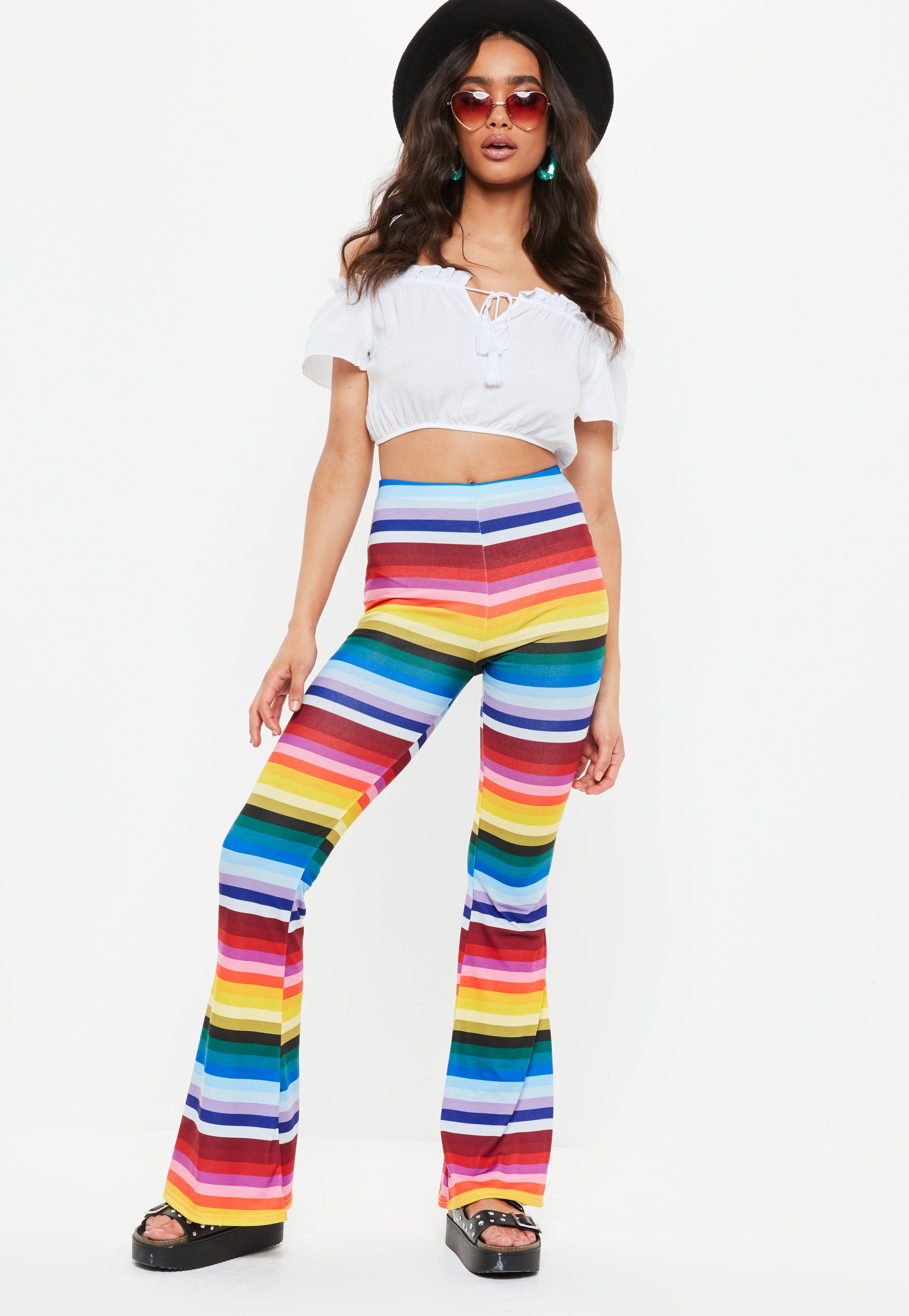rainbow striped flare pants