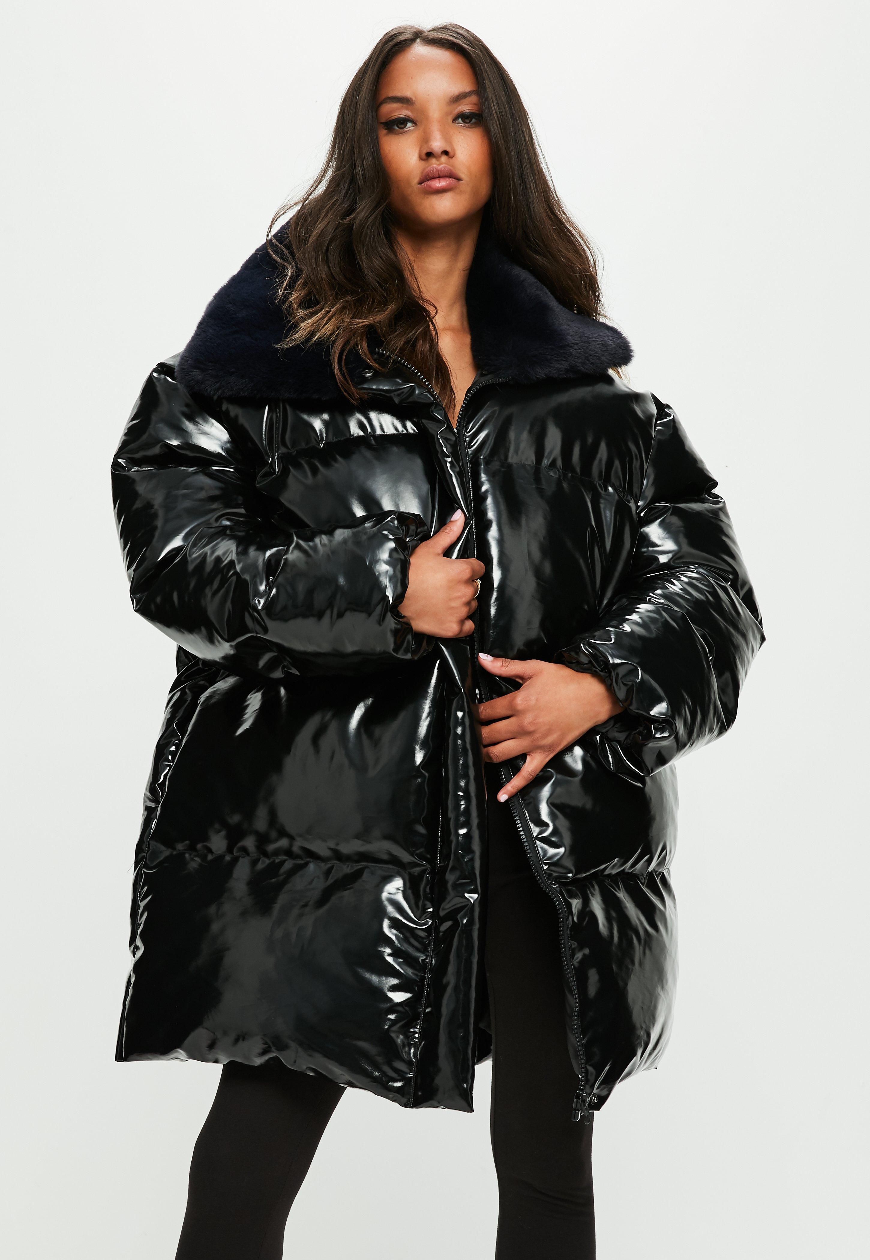 Download Missguided Londunn + Black Vinyl Padded Jacket - Lyst