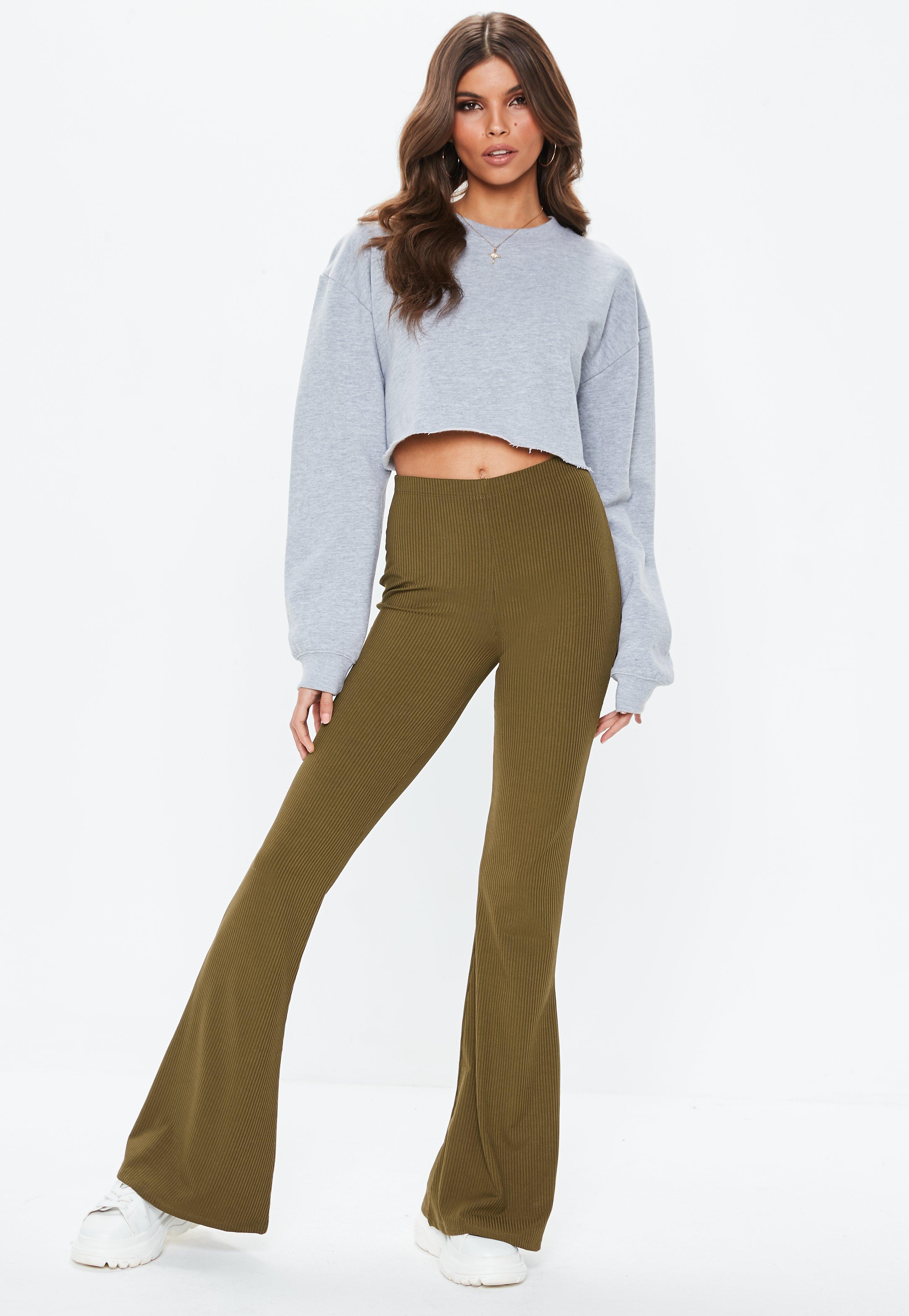 khaki flared trousers