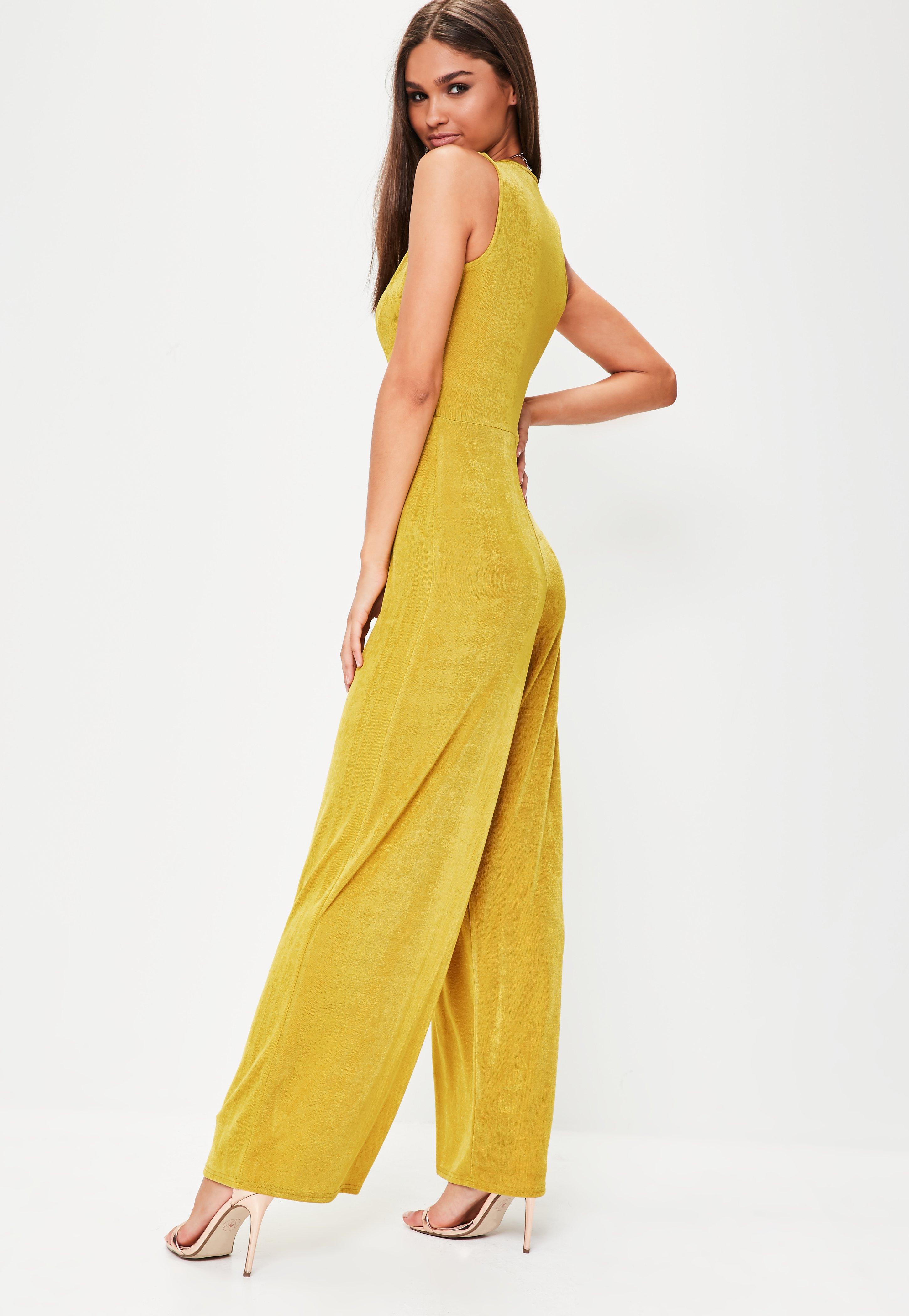 Missguided Yellow Satin Multi Way Wide Leg Jumpsuit - Lyst