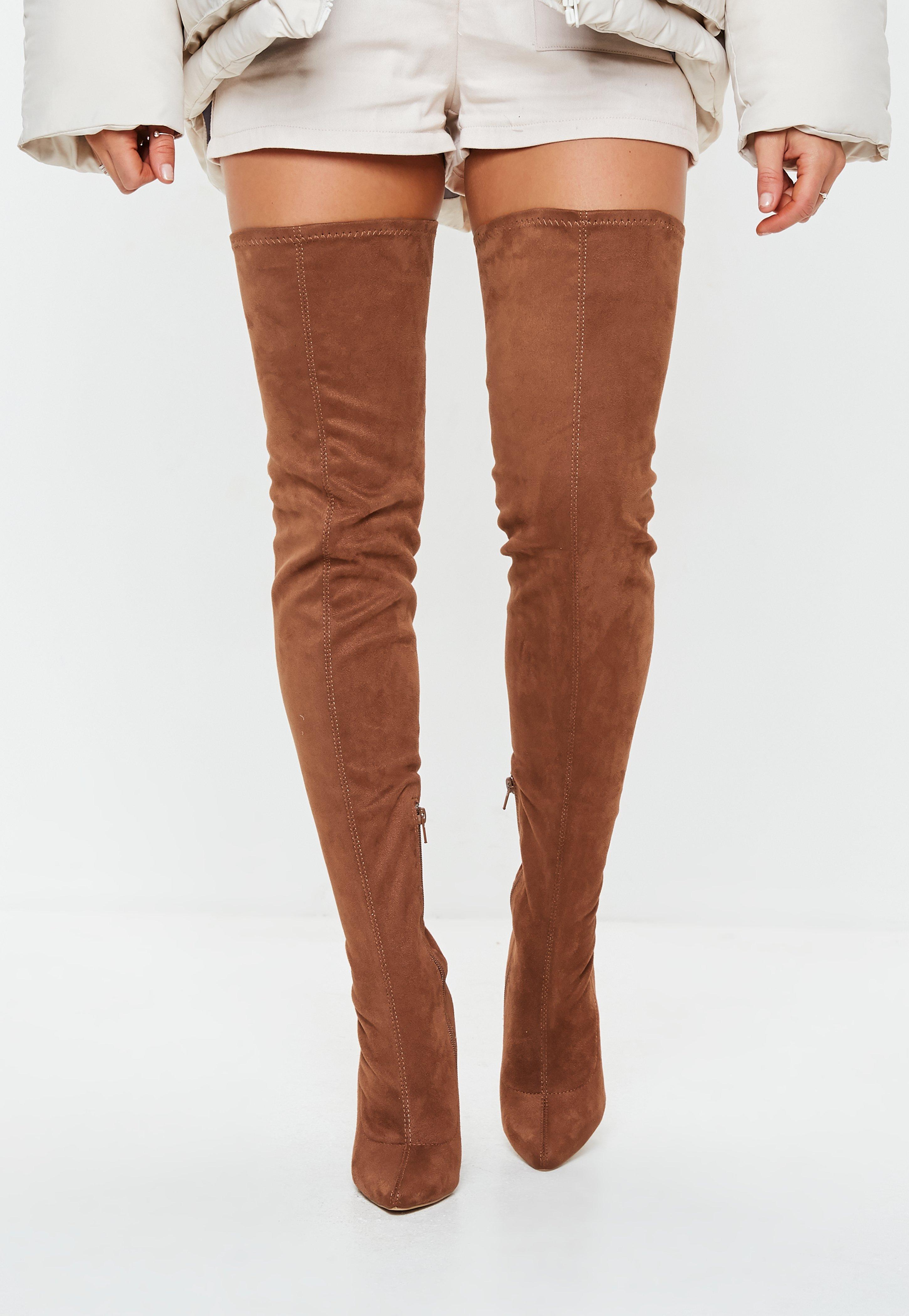 brown over the knee heel boots