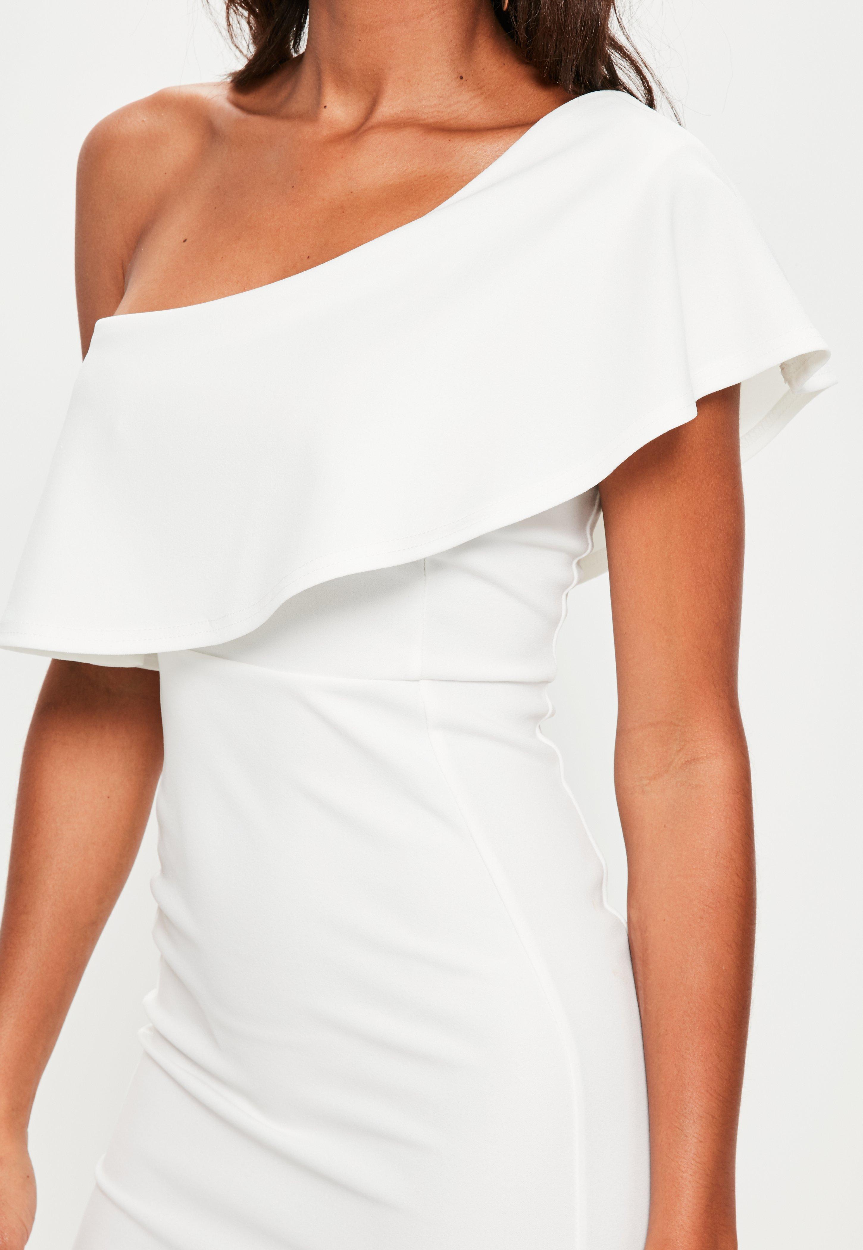 Missguided White One Shoulder Frill Split Midi Dress - Lyst