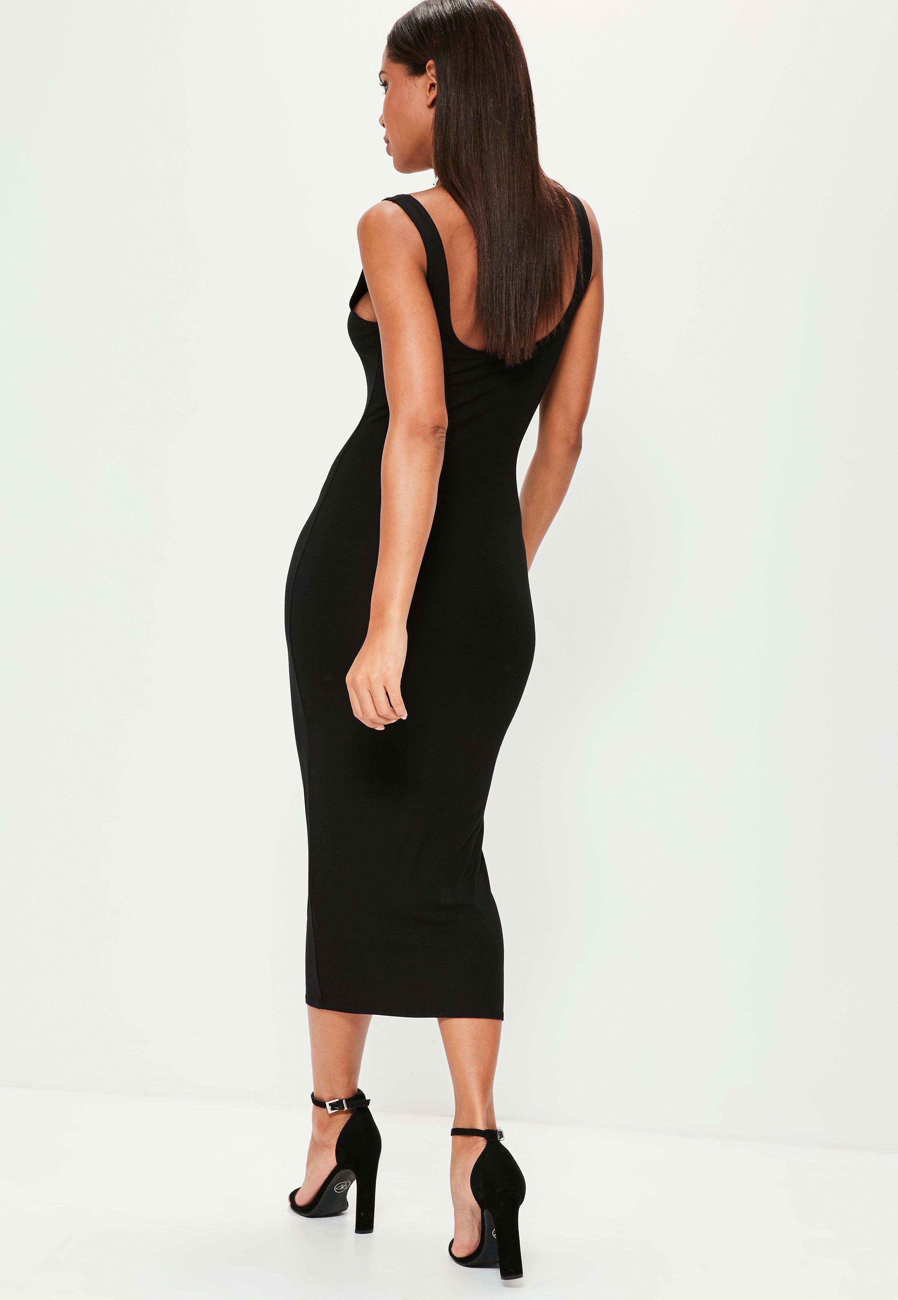 Missguided Black Scoop Neck Bodycon Midi Dress Lyst