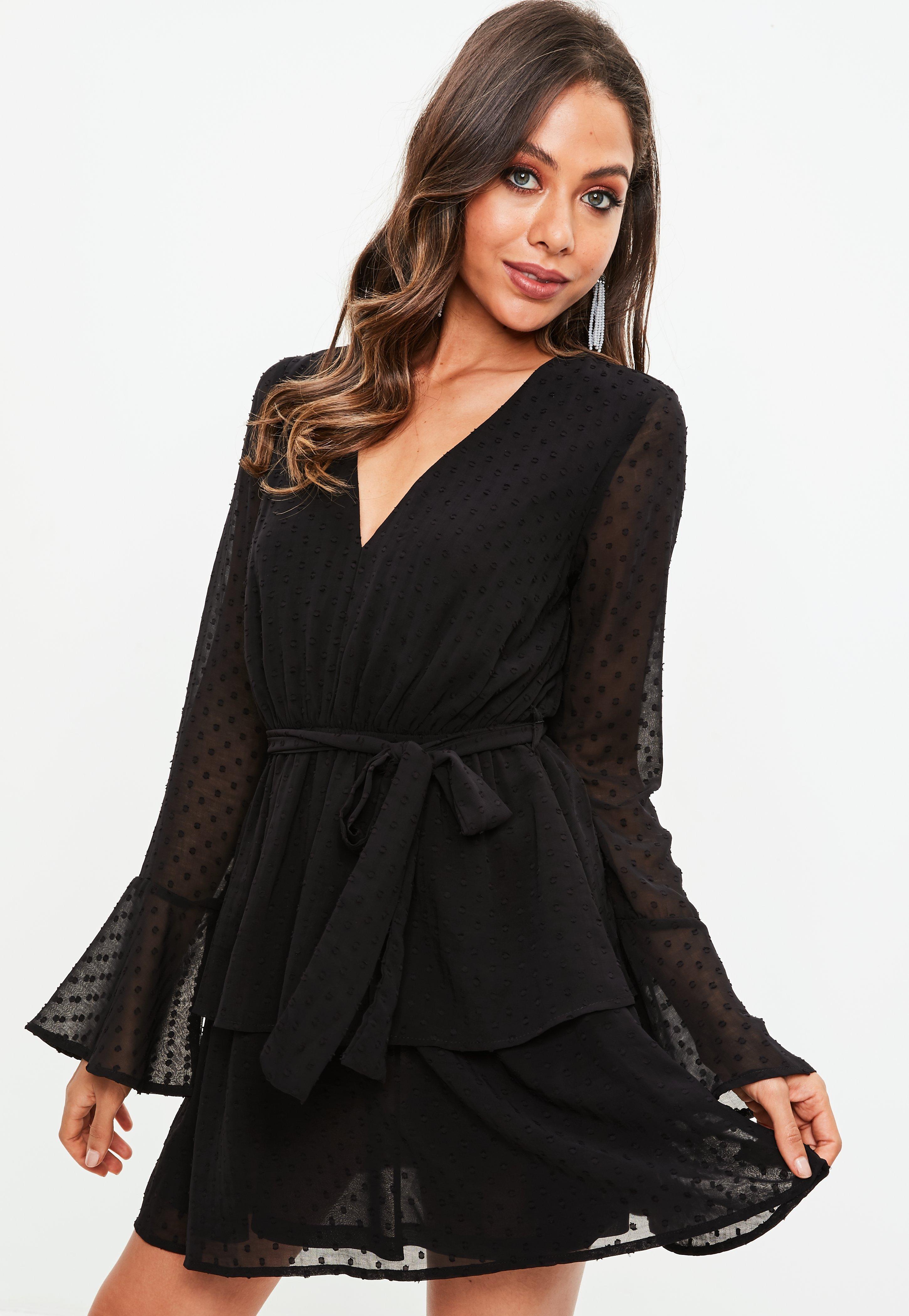 Buy > black dobby mesh dress > in stock