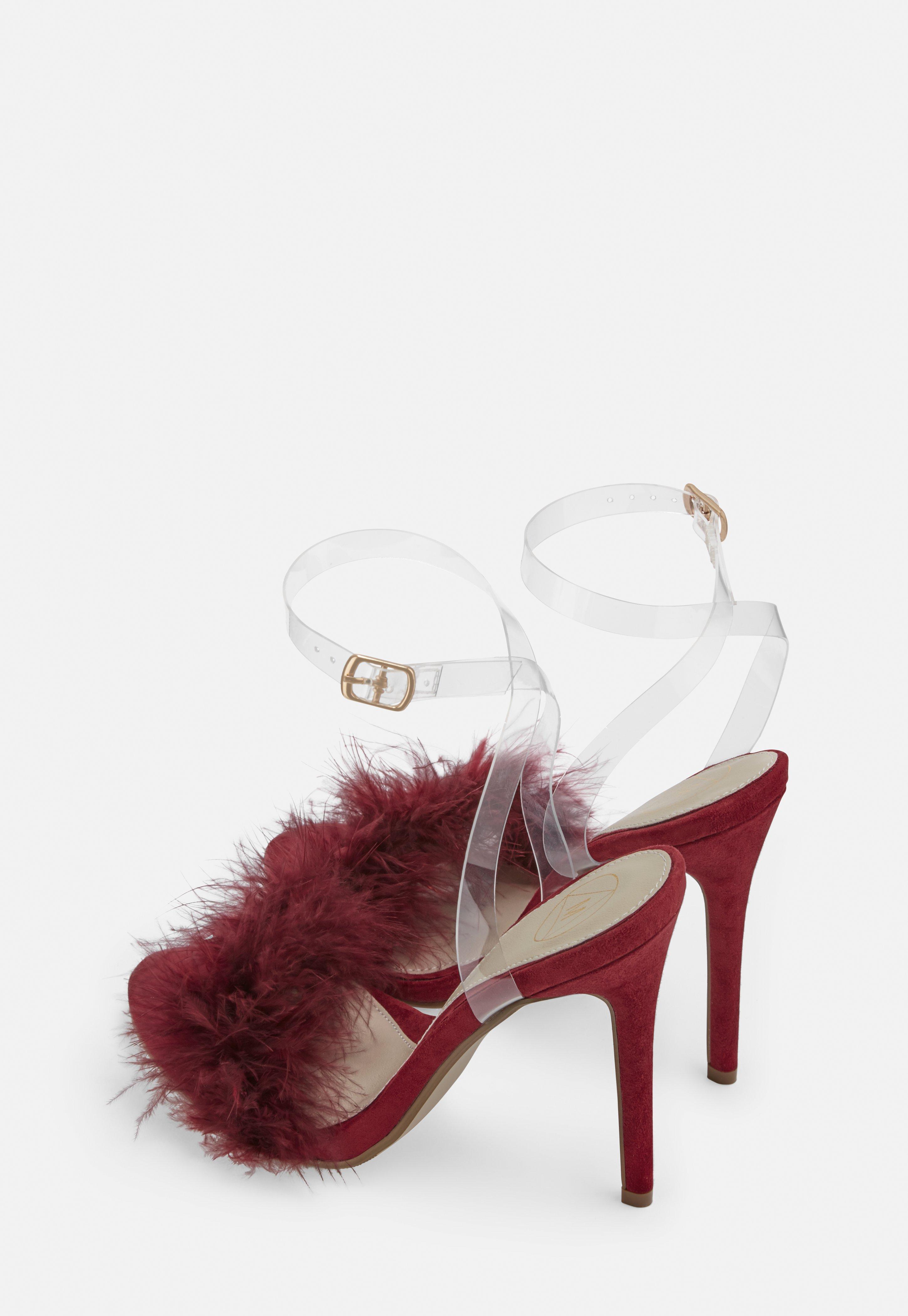 burgundy feather heels