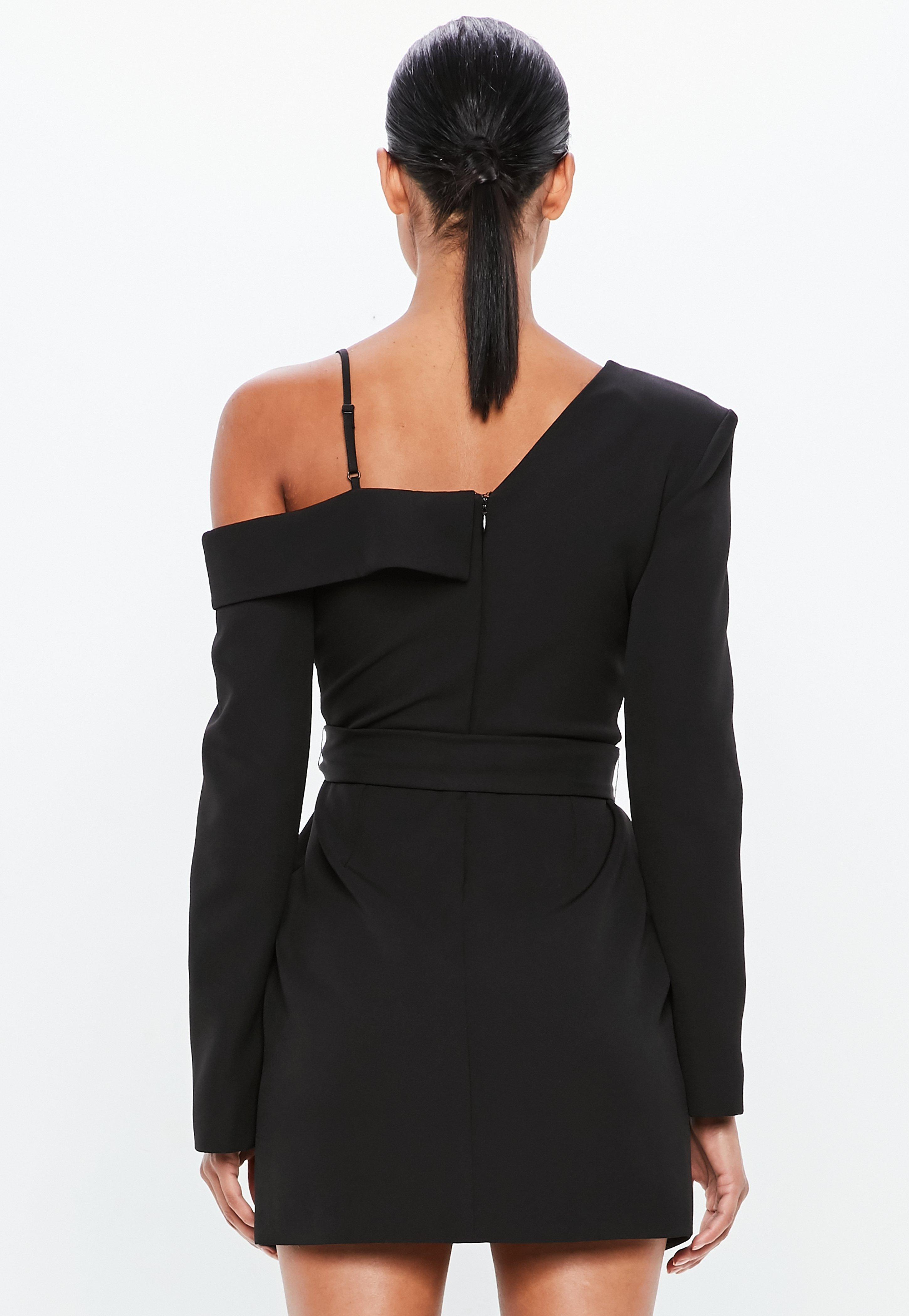 Missguided Synthetic Peace + Love Black One Shoulder Tuxedo Mini Dress ...