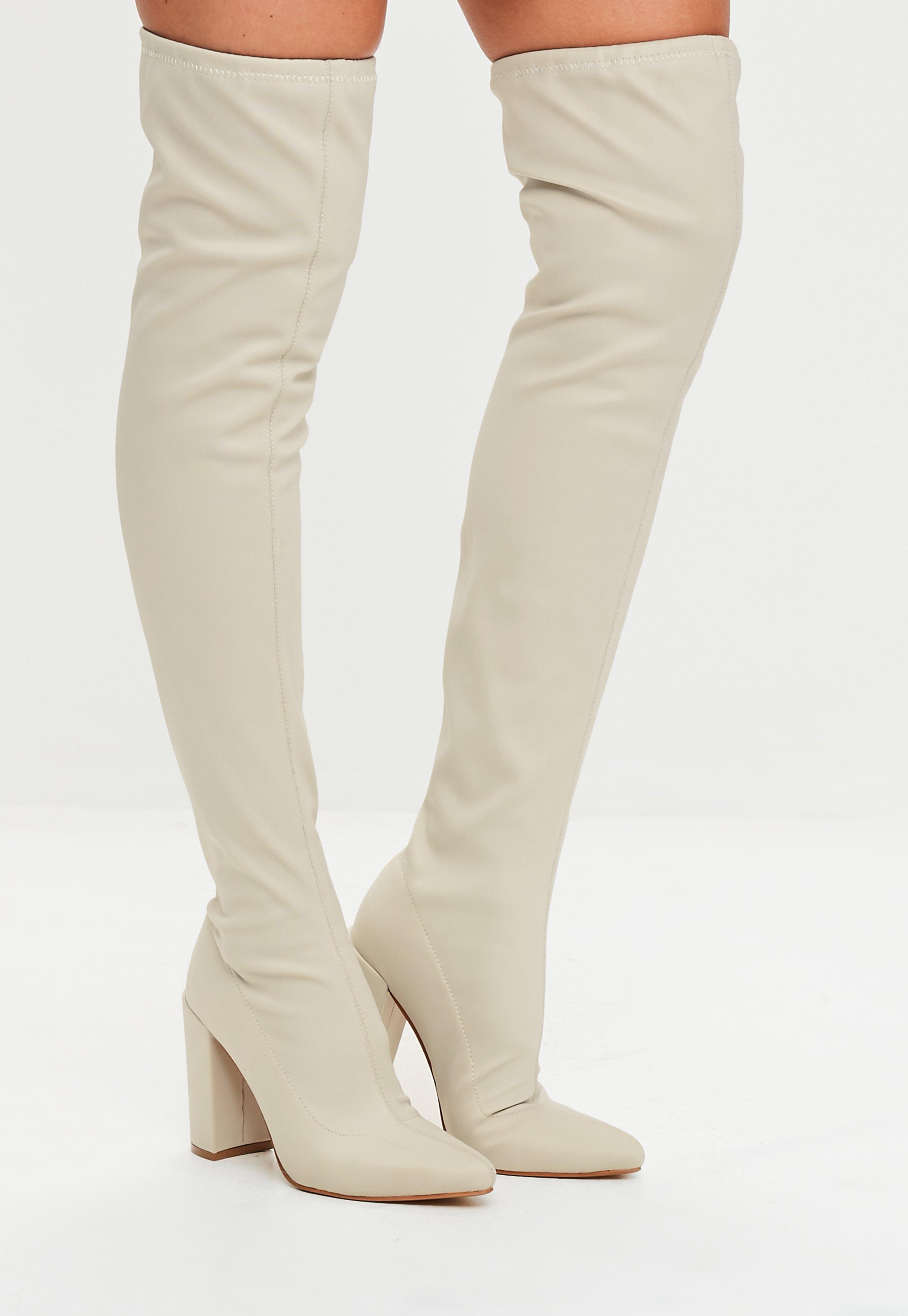 cream over the knee boots