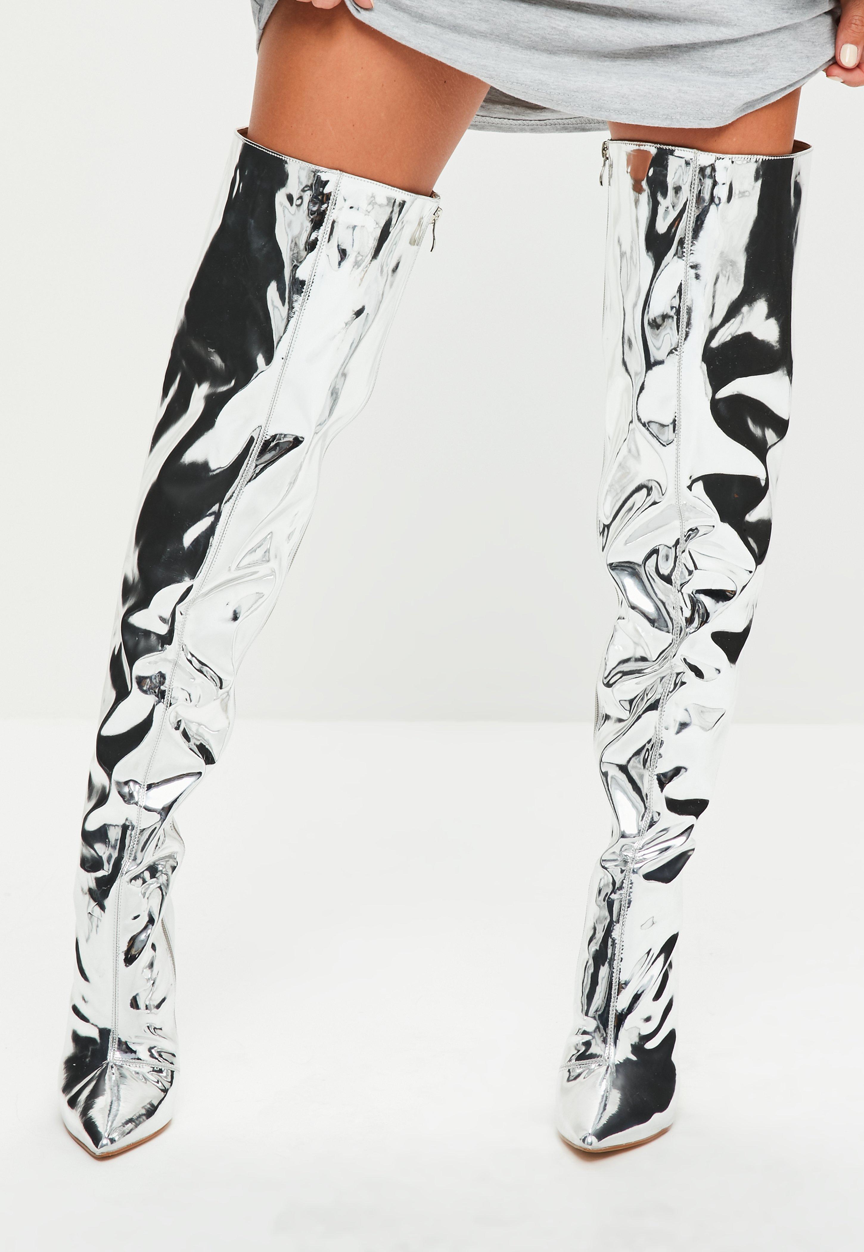silver over knee boots