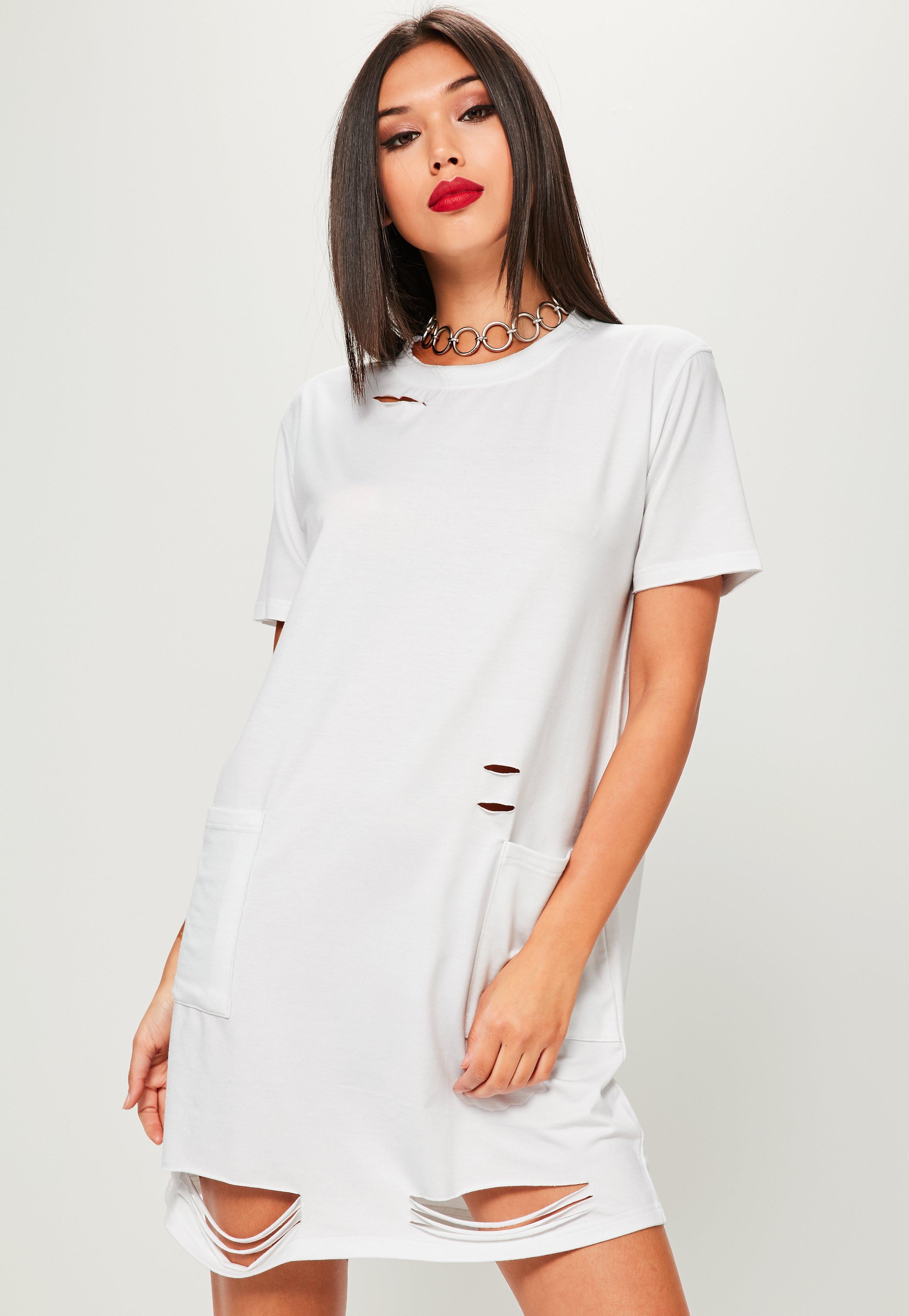 Missguided White Distressed Pocket T  shirt  Dress  Lyst