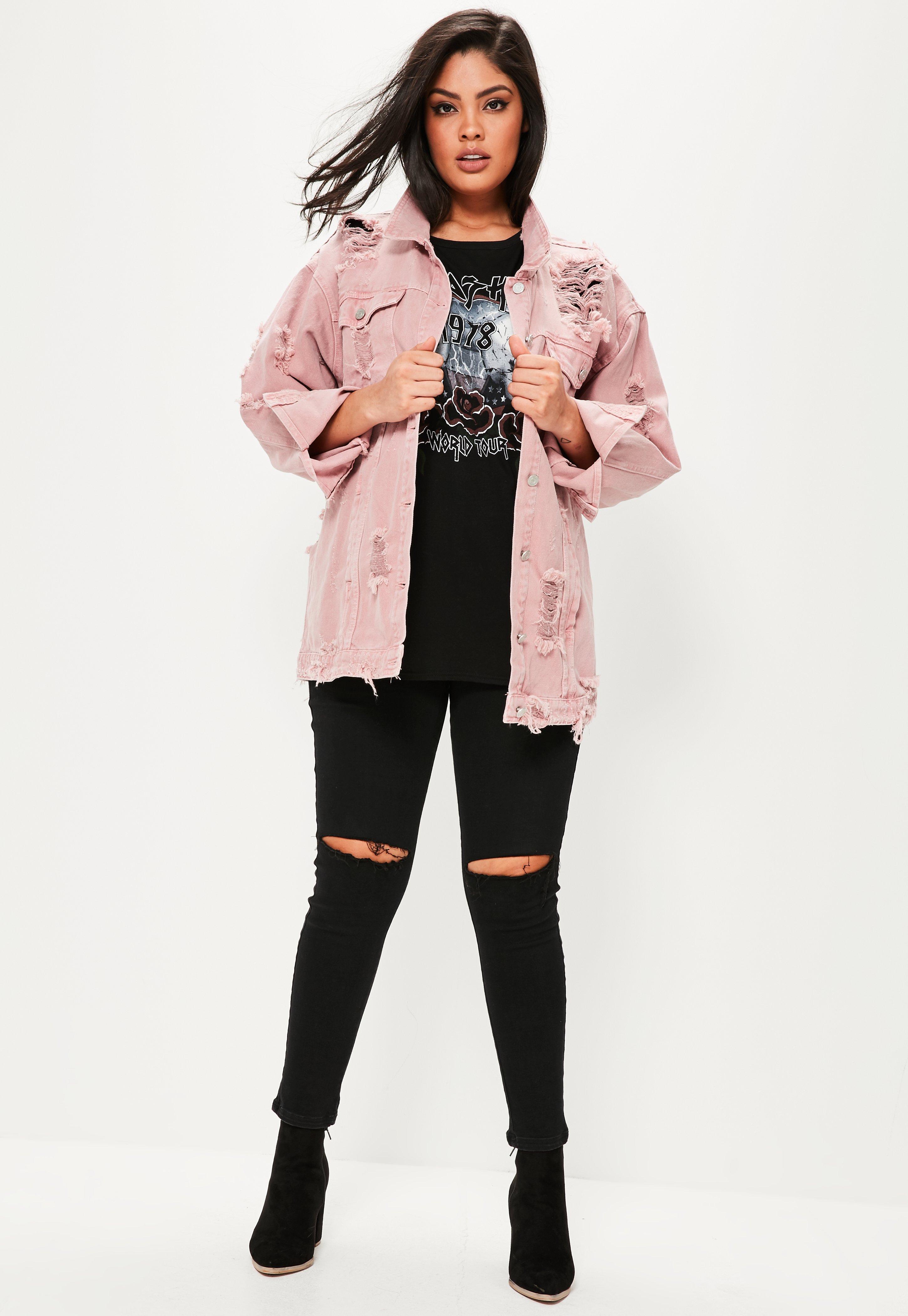 pink distressed jean jacket