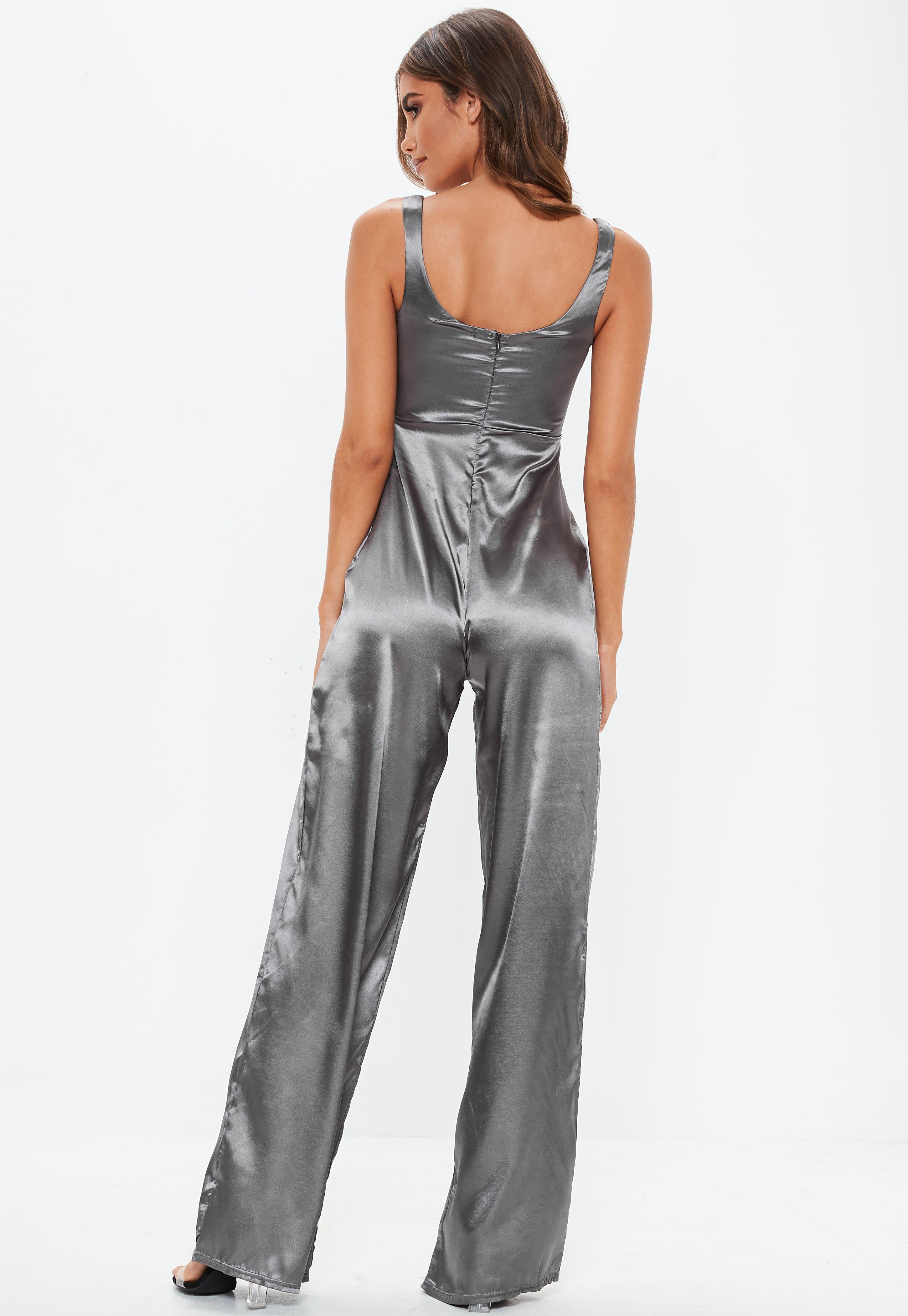 silver satin jumpsuit