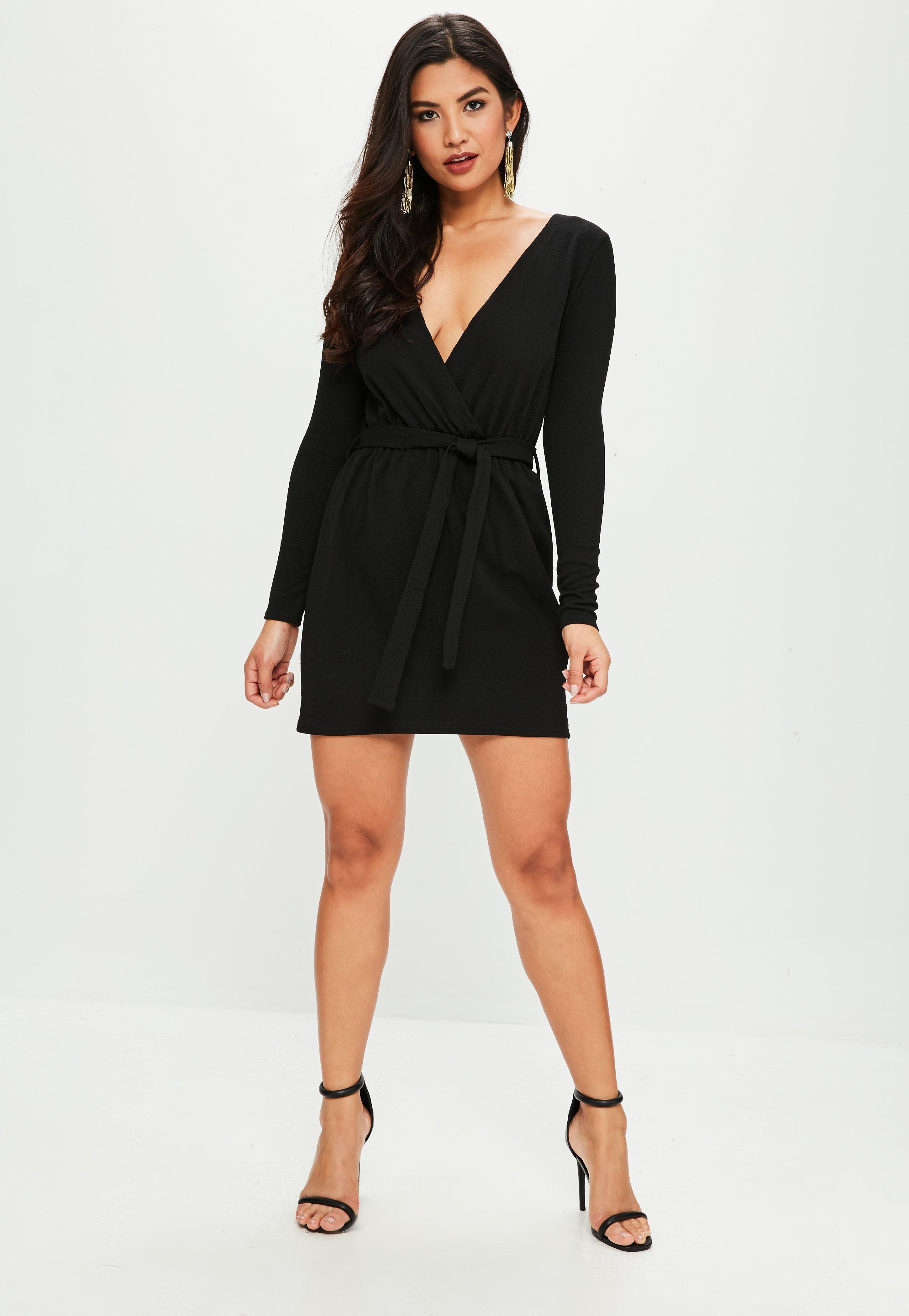 long sleeve plunge wrap dress