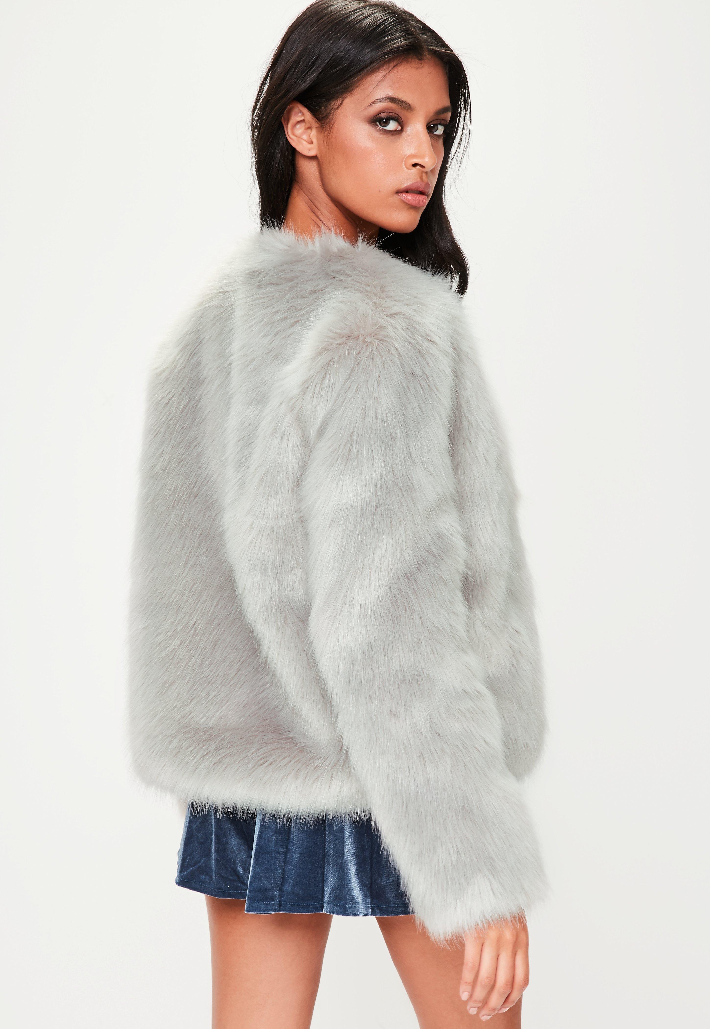 missguided grey fur jacket