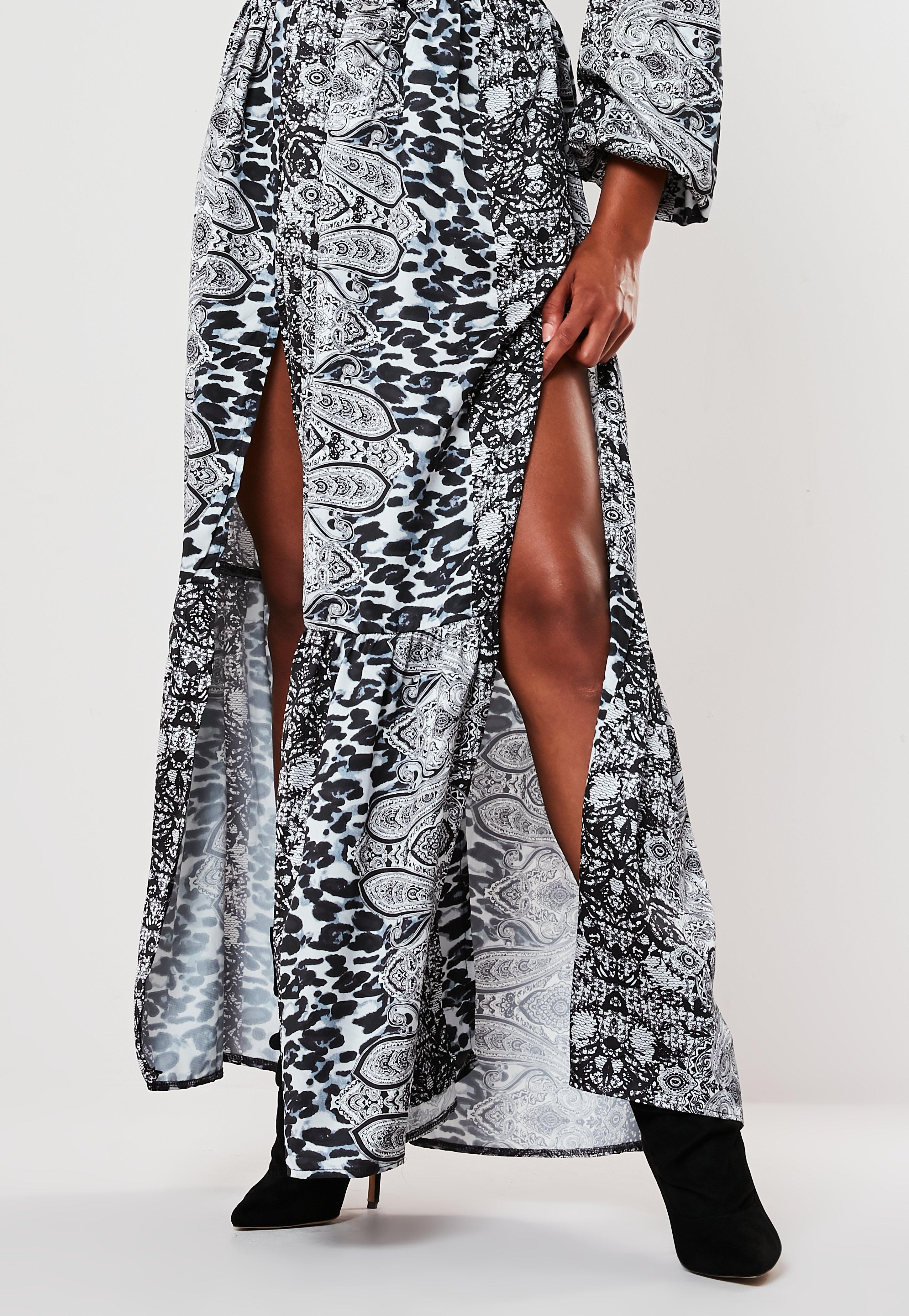 Womens Ladies Strappy Printed Paisley Front Double Split Cami Long Maxi Dress