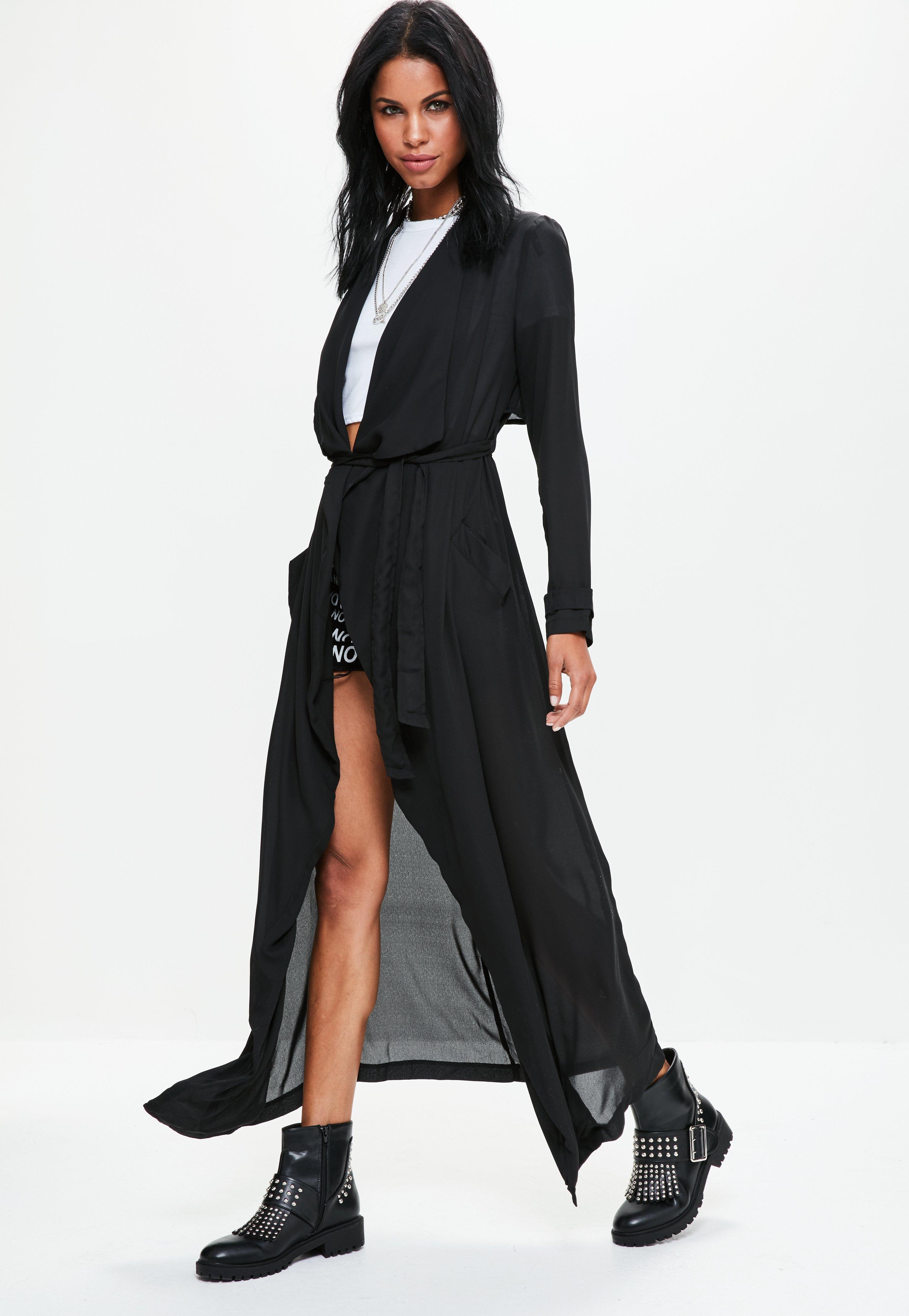 Missguided Black Chiffon Longline Duster Jacket - Lyst