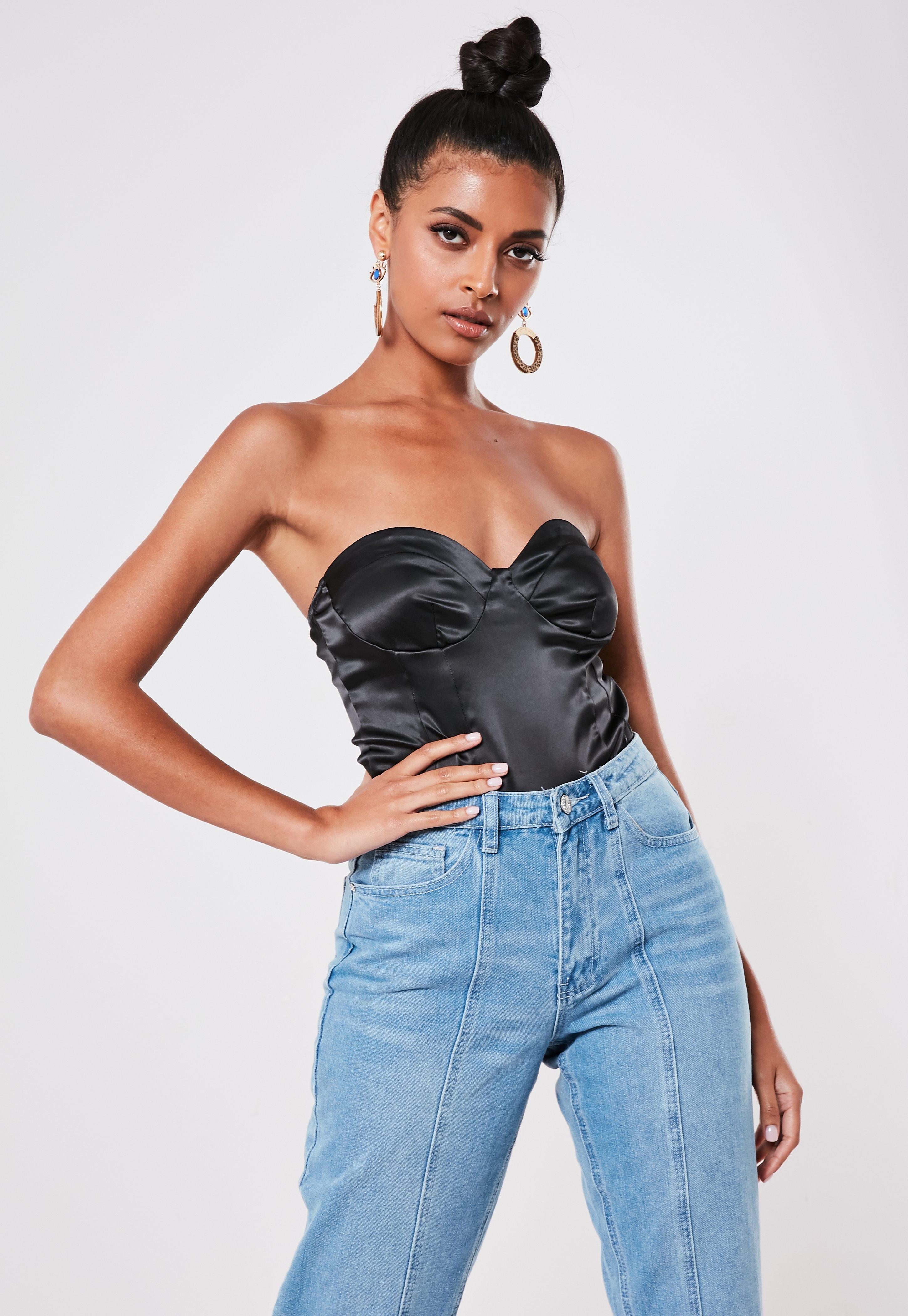 black satin corset bodysuit
