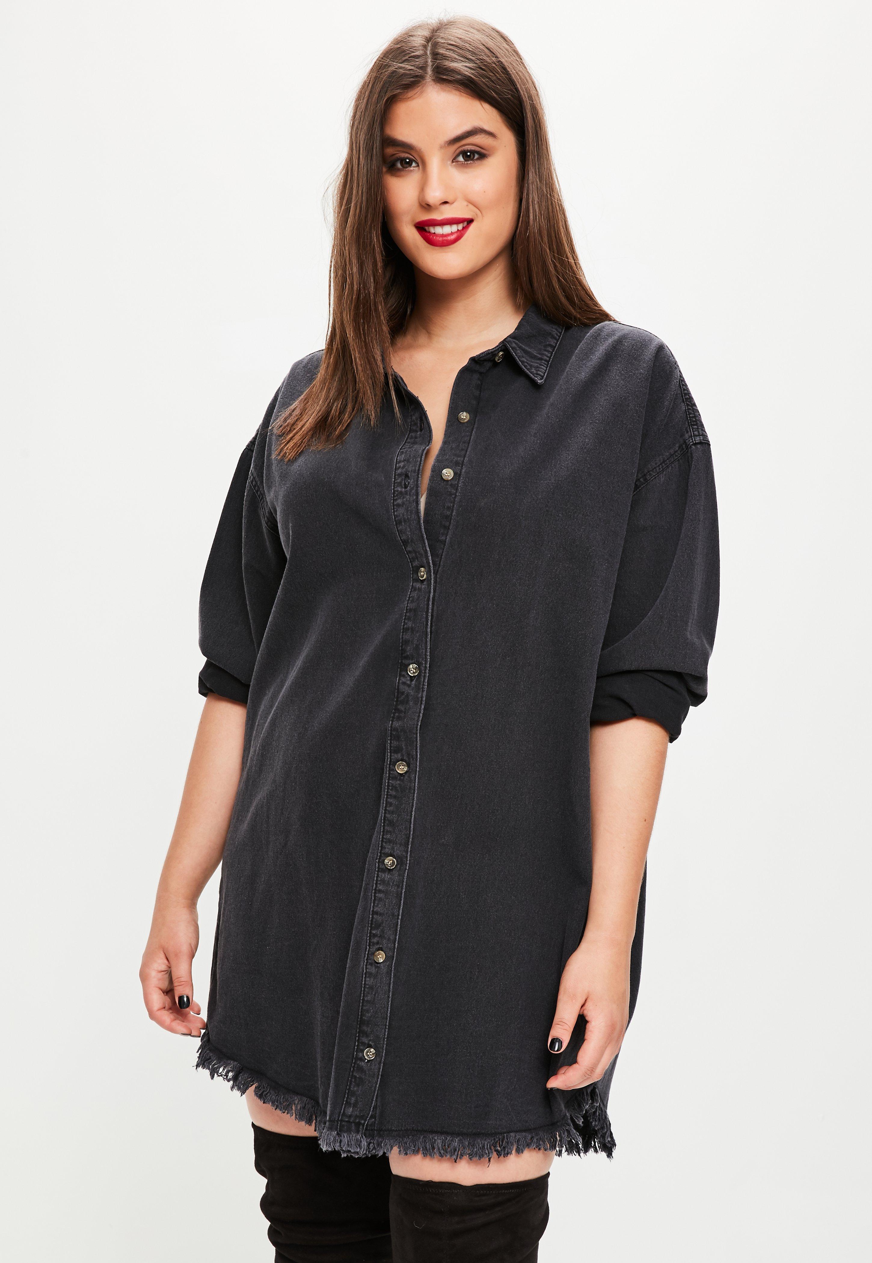 black oversized denim shirt dress