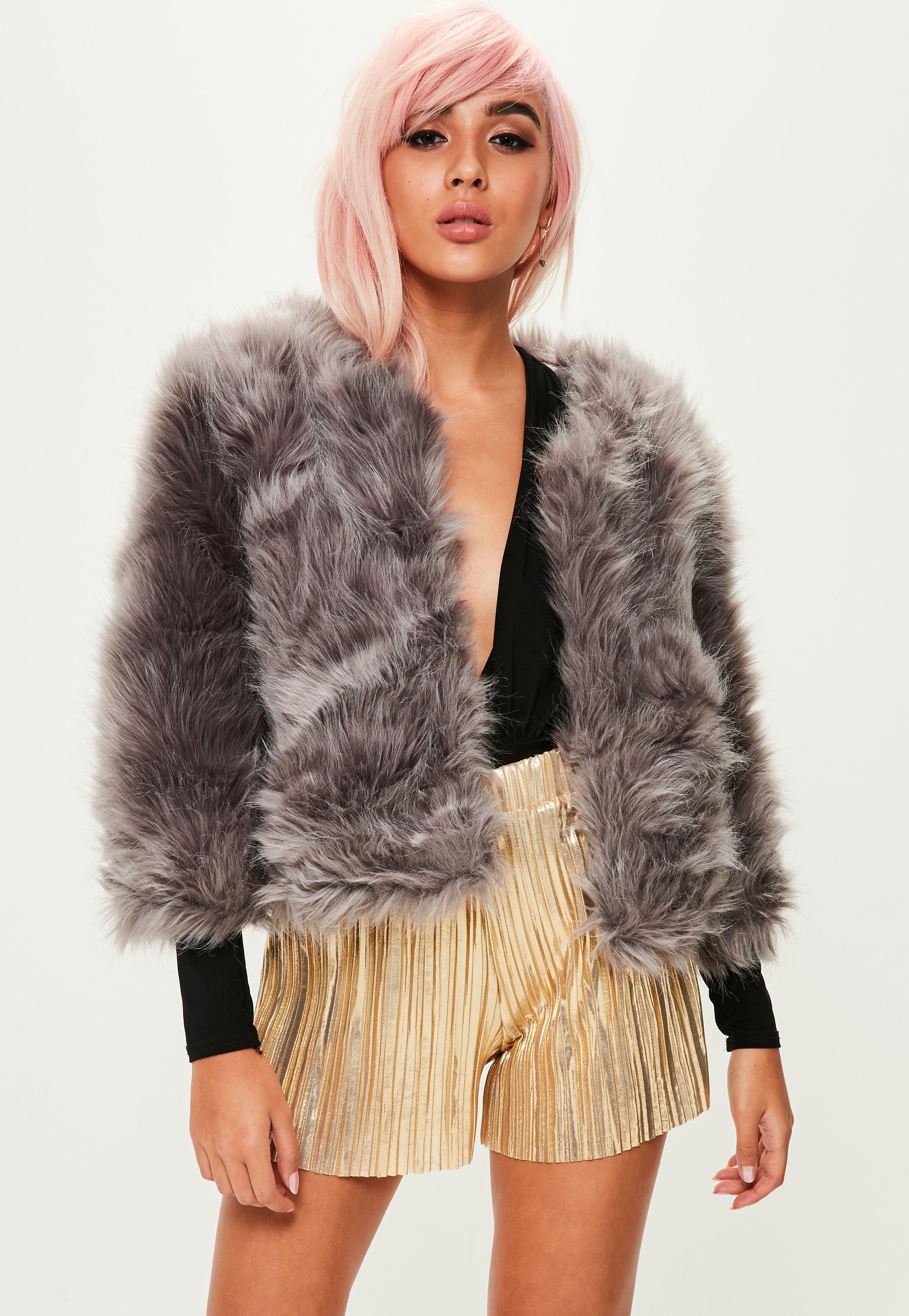 short grey faux fur jacket