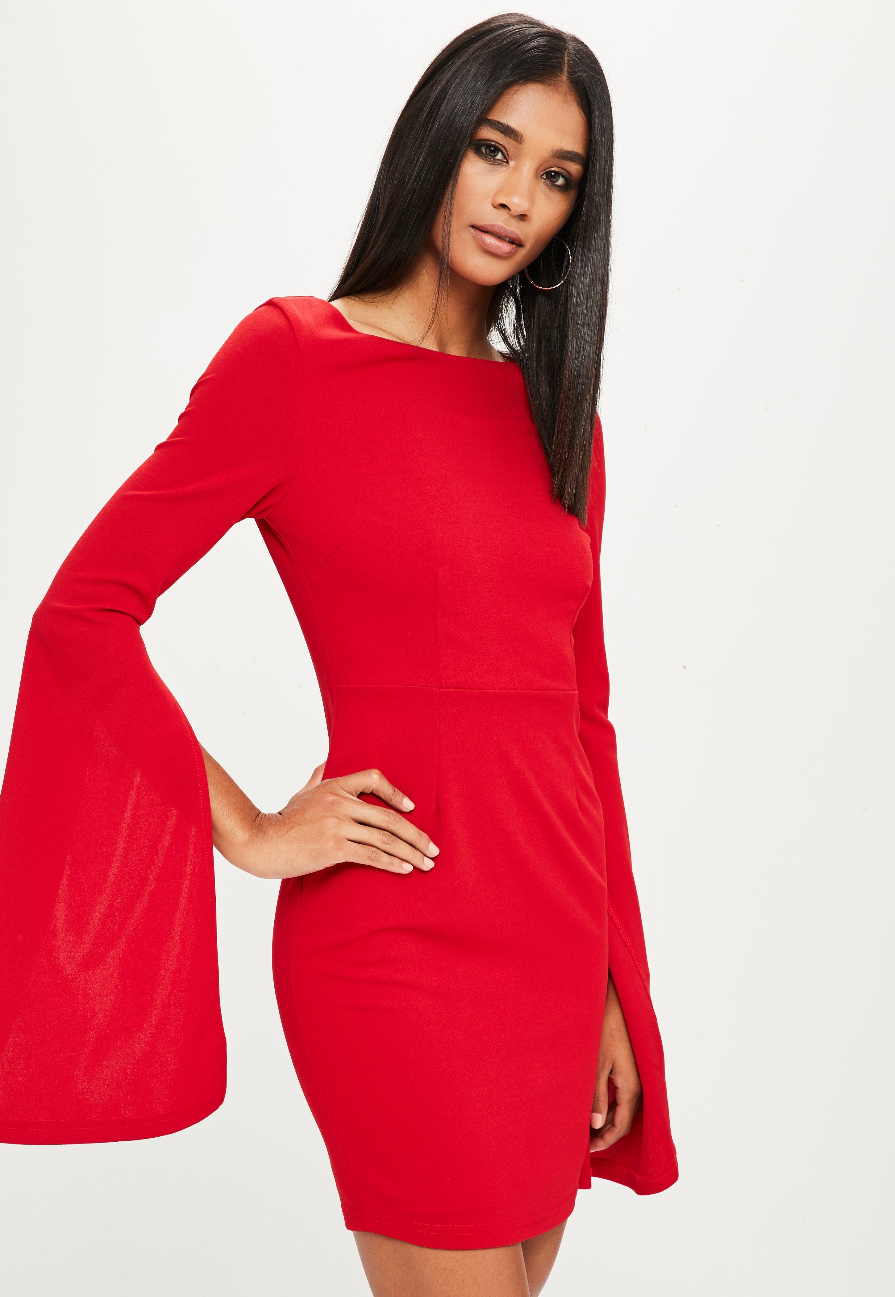 red bodycon dress with split