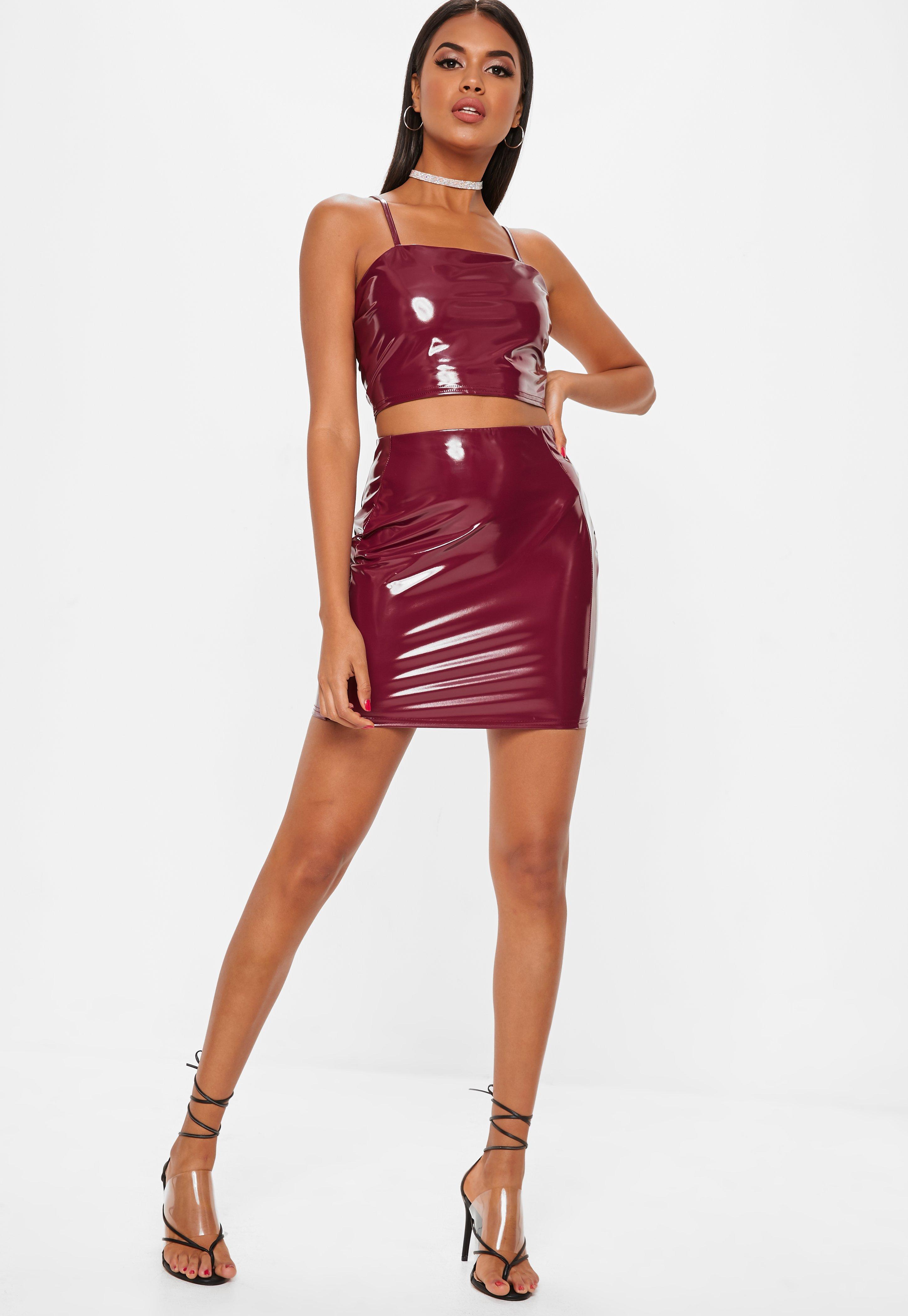 burgundy vinyl dress