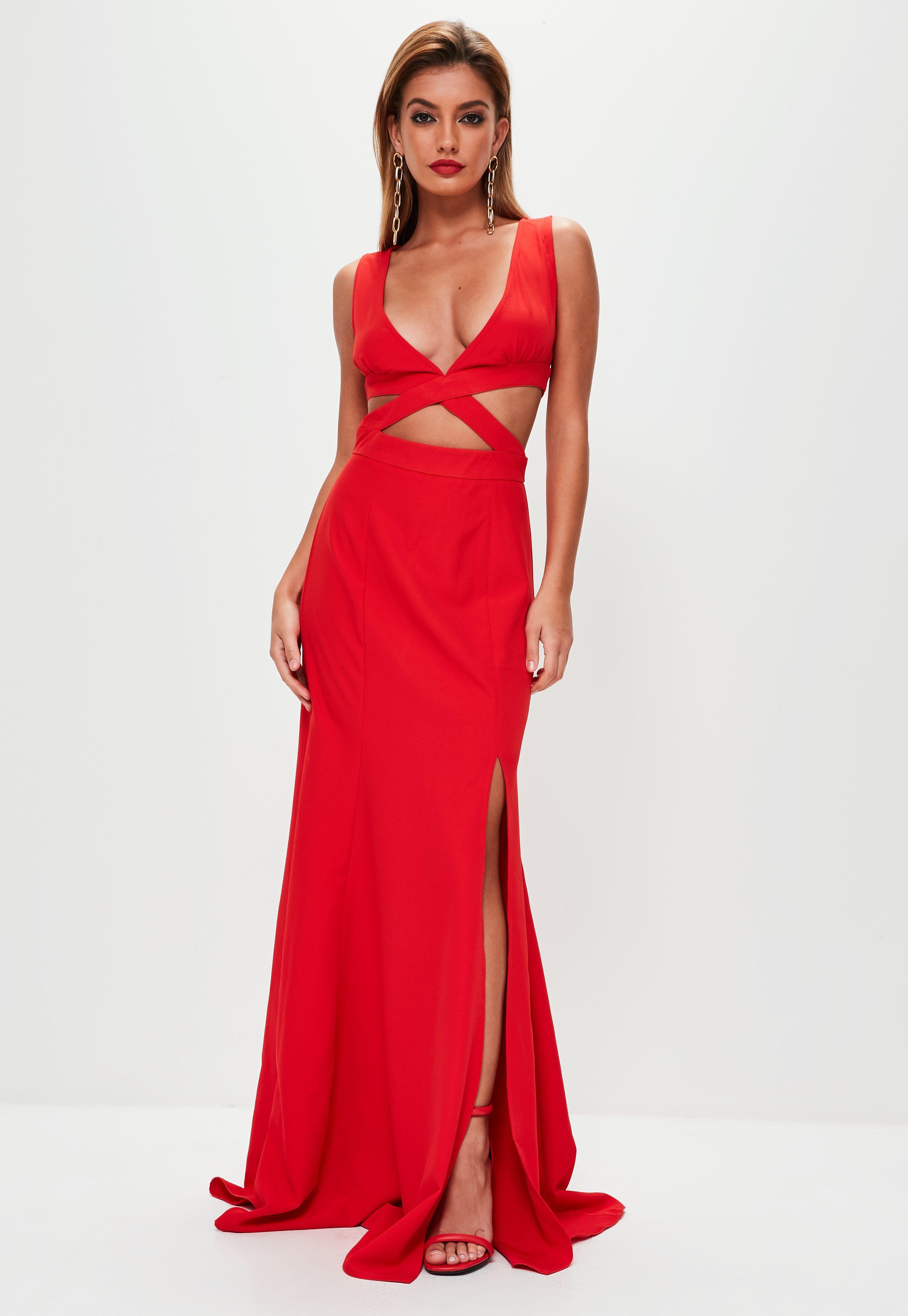 Lyst - Missguided Red Crepe Cut Out Waist Fishtail Maxi Dress in Red