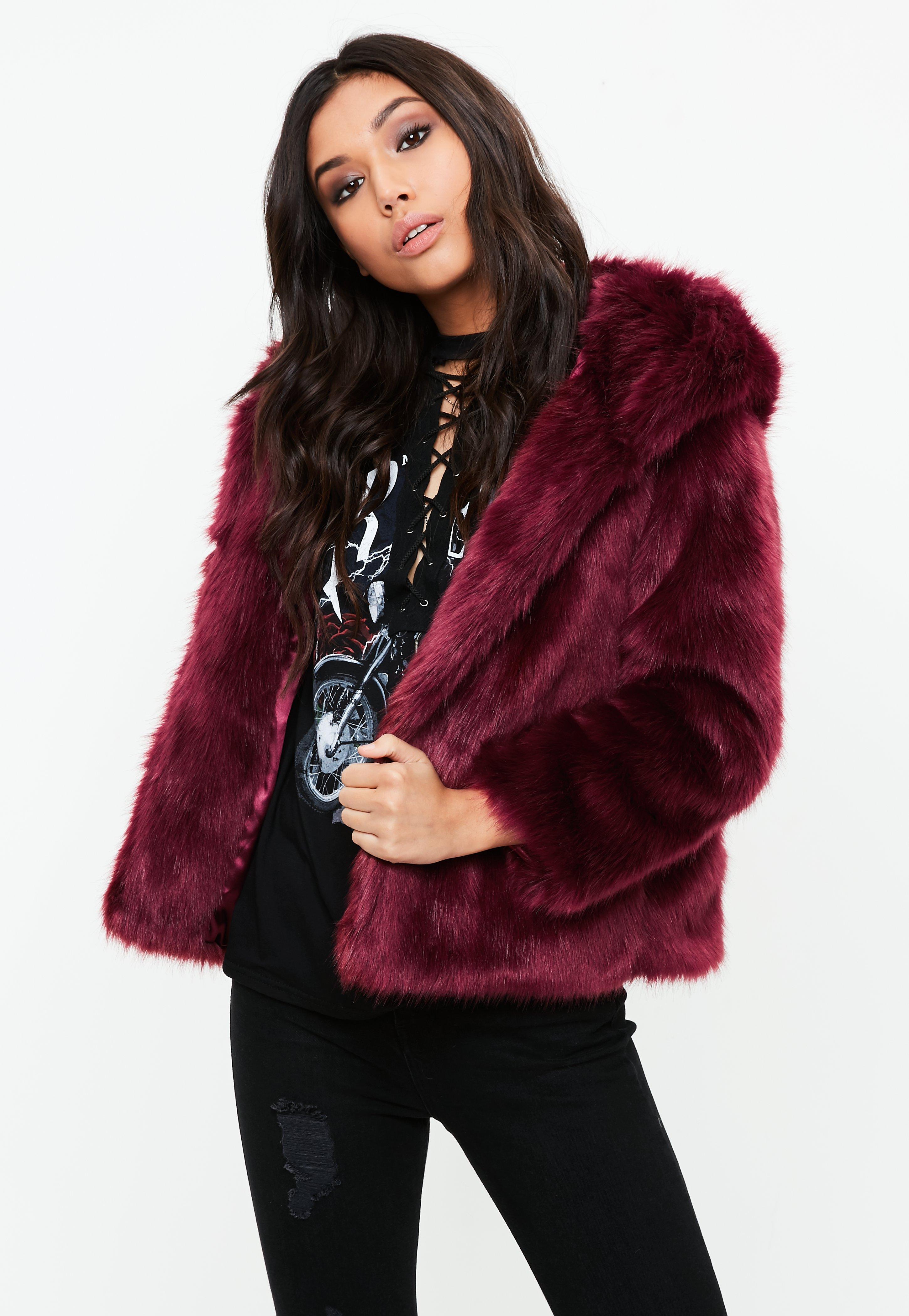 fluffy burgundy jacket