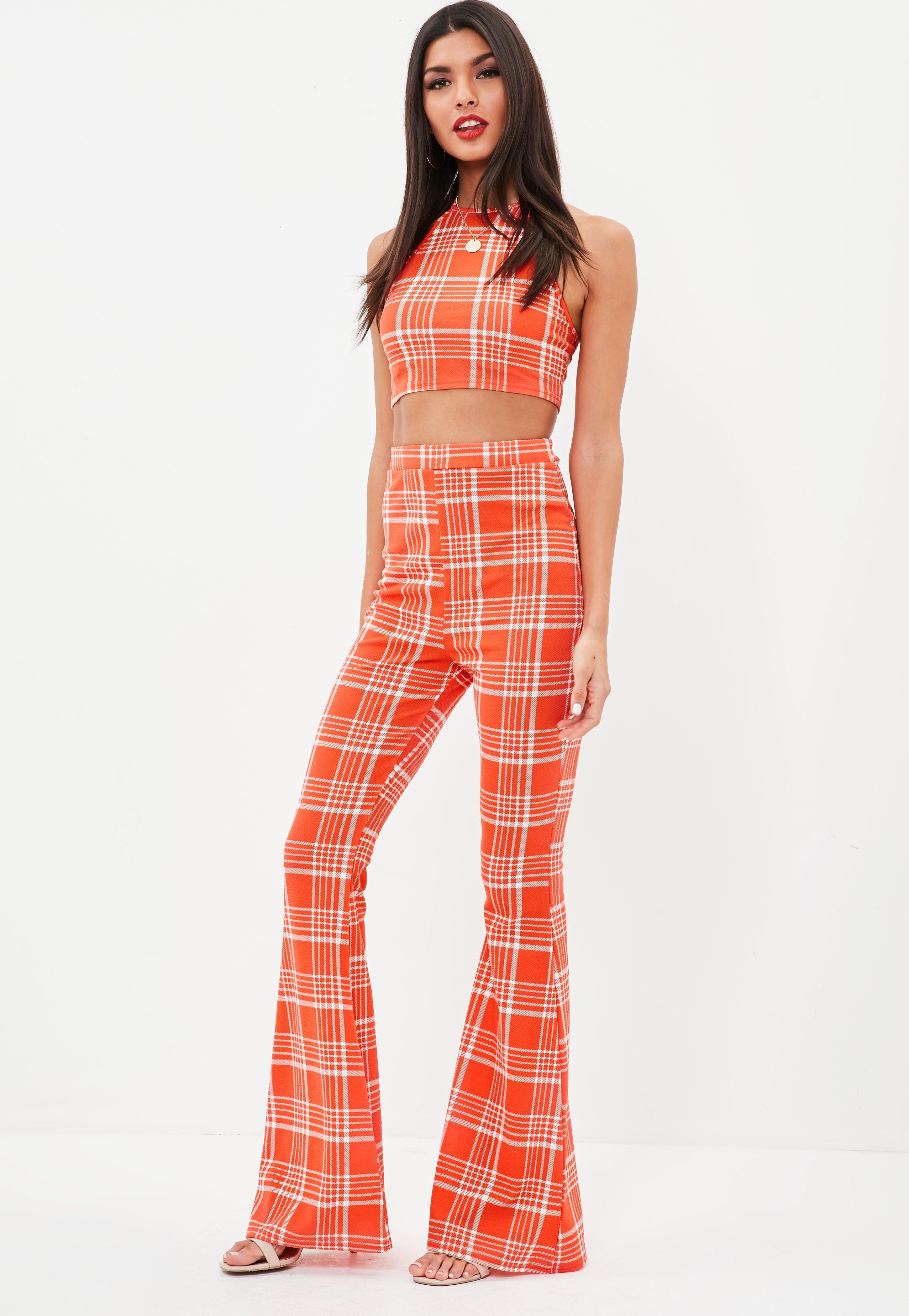orange check pants