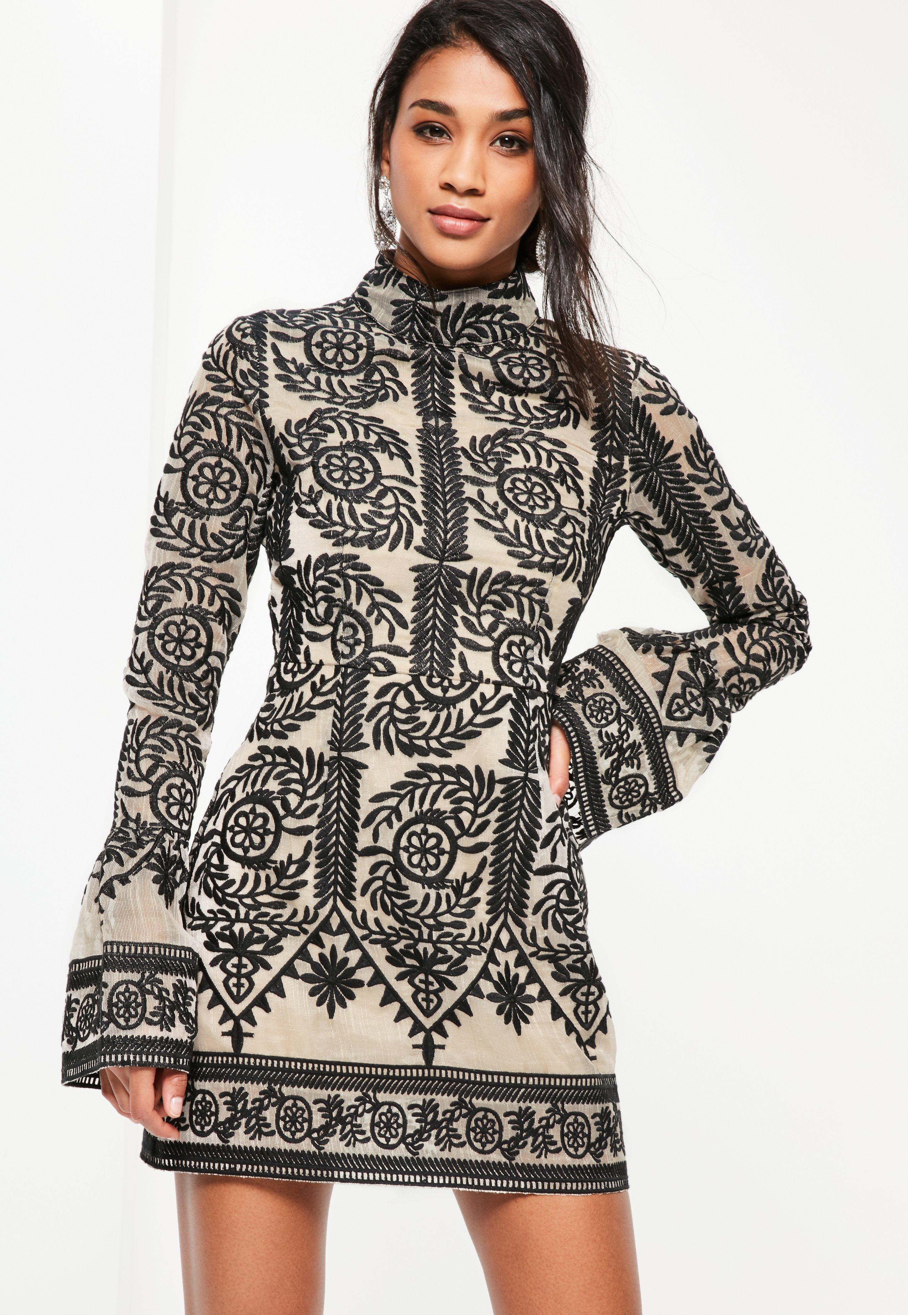 Missguided Black Lace High Neck Frill Sleeve Shift Dress - Lyst