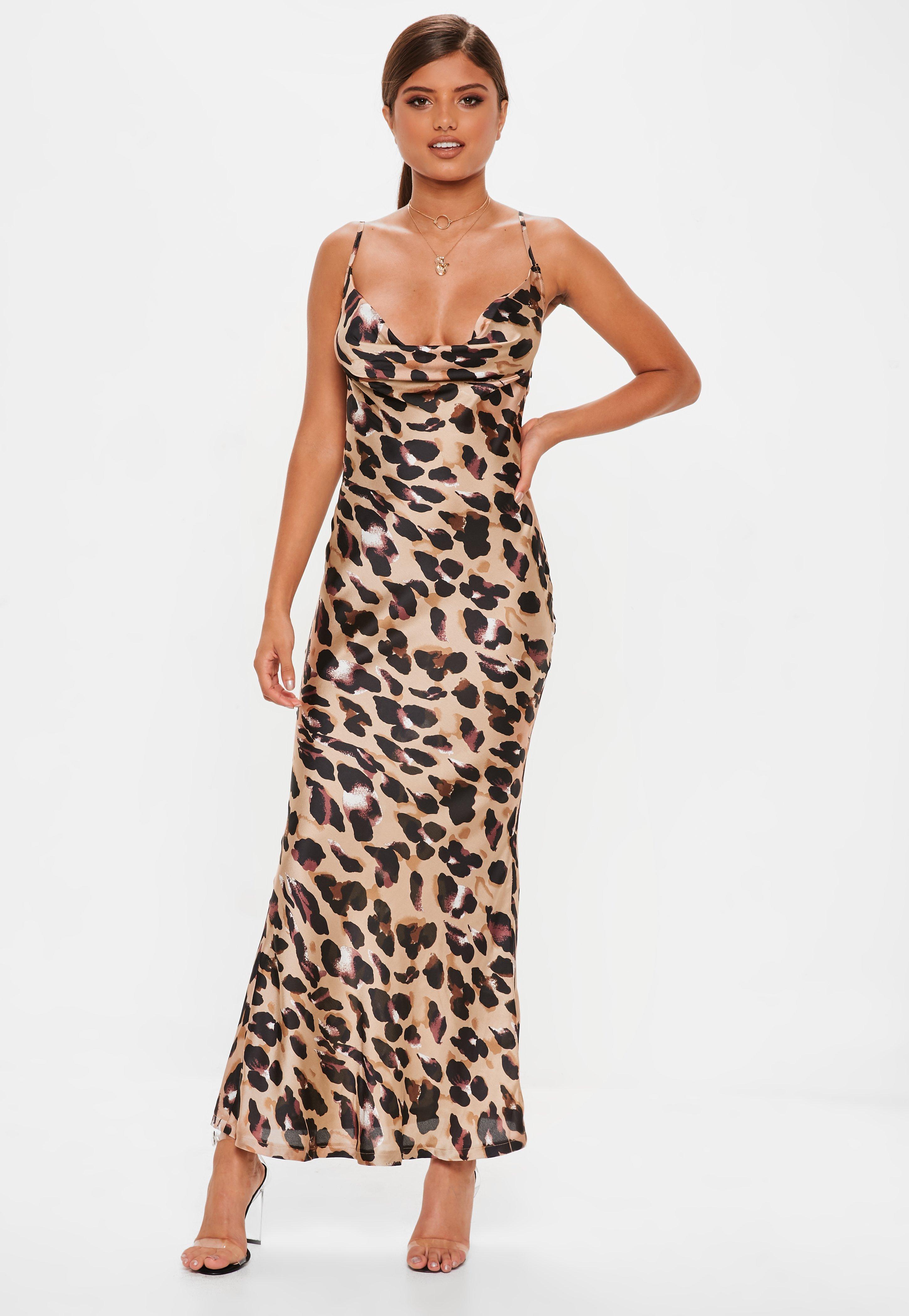 cowl neck leopard print dress