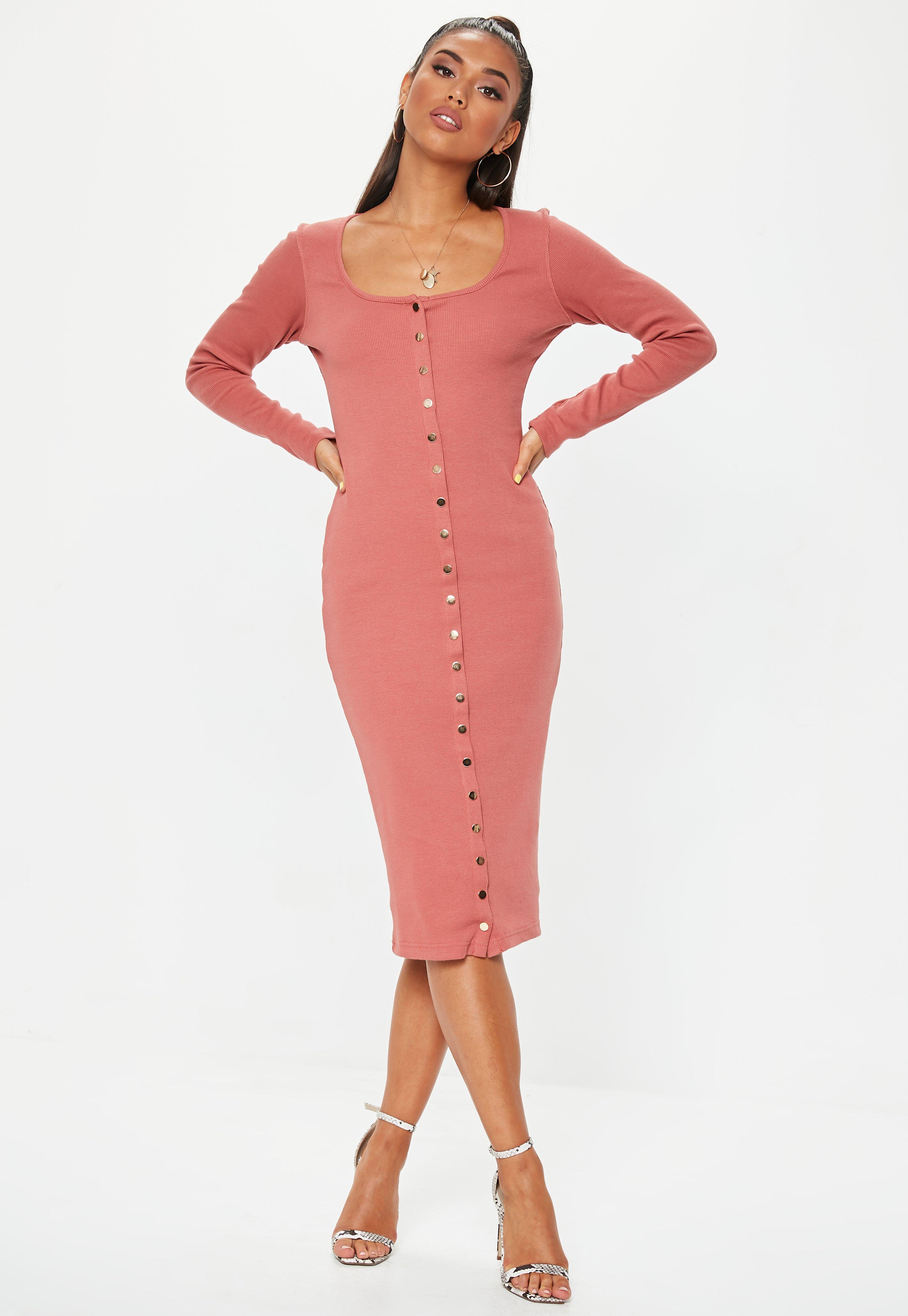 ribbed popper midi dress
