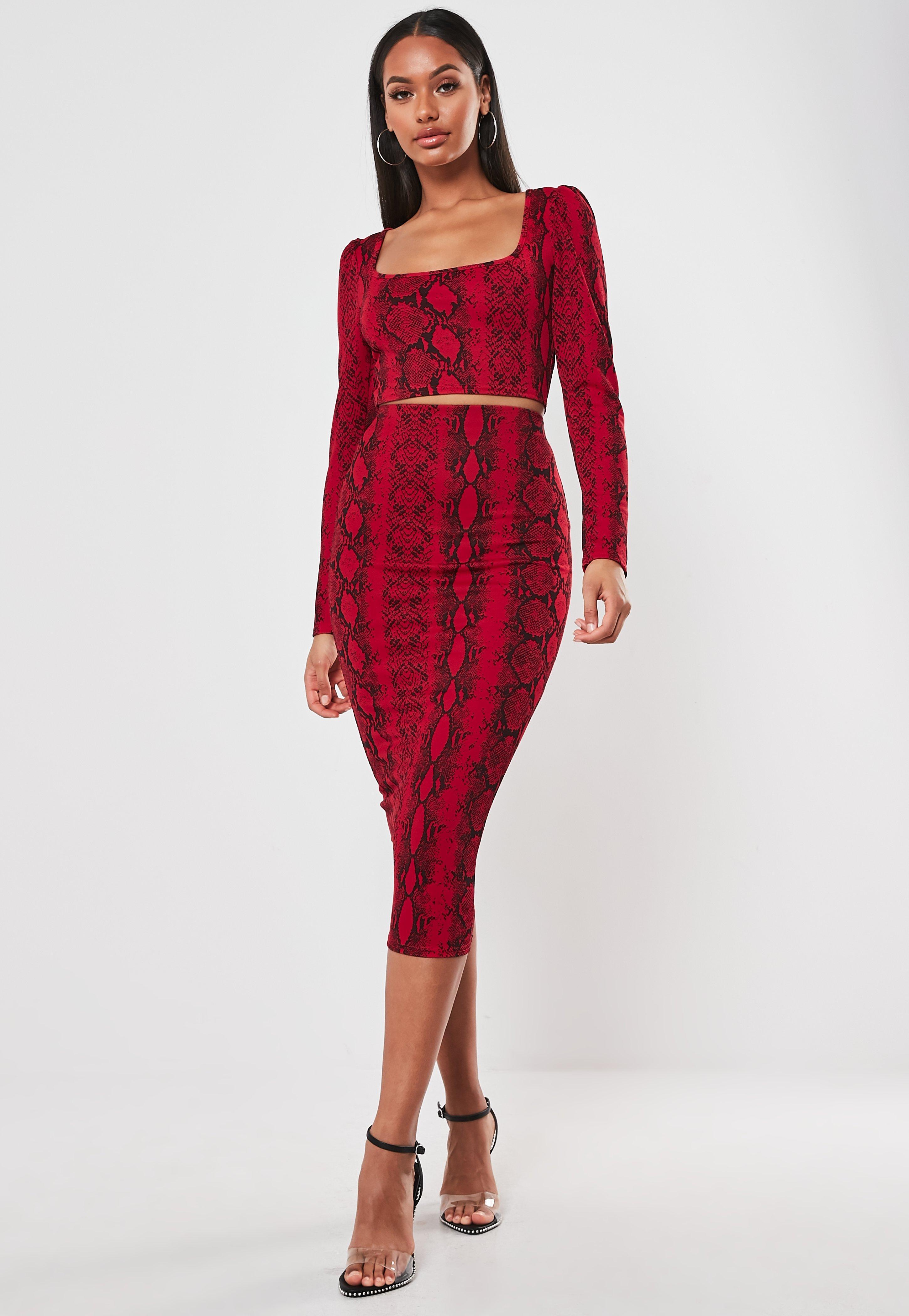 red co ord set skirt and top