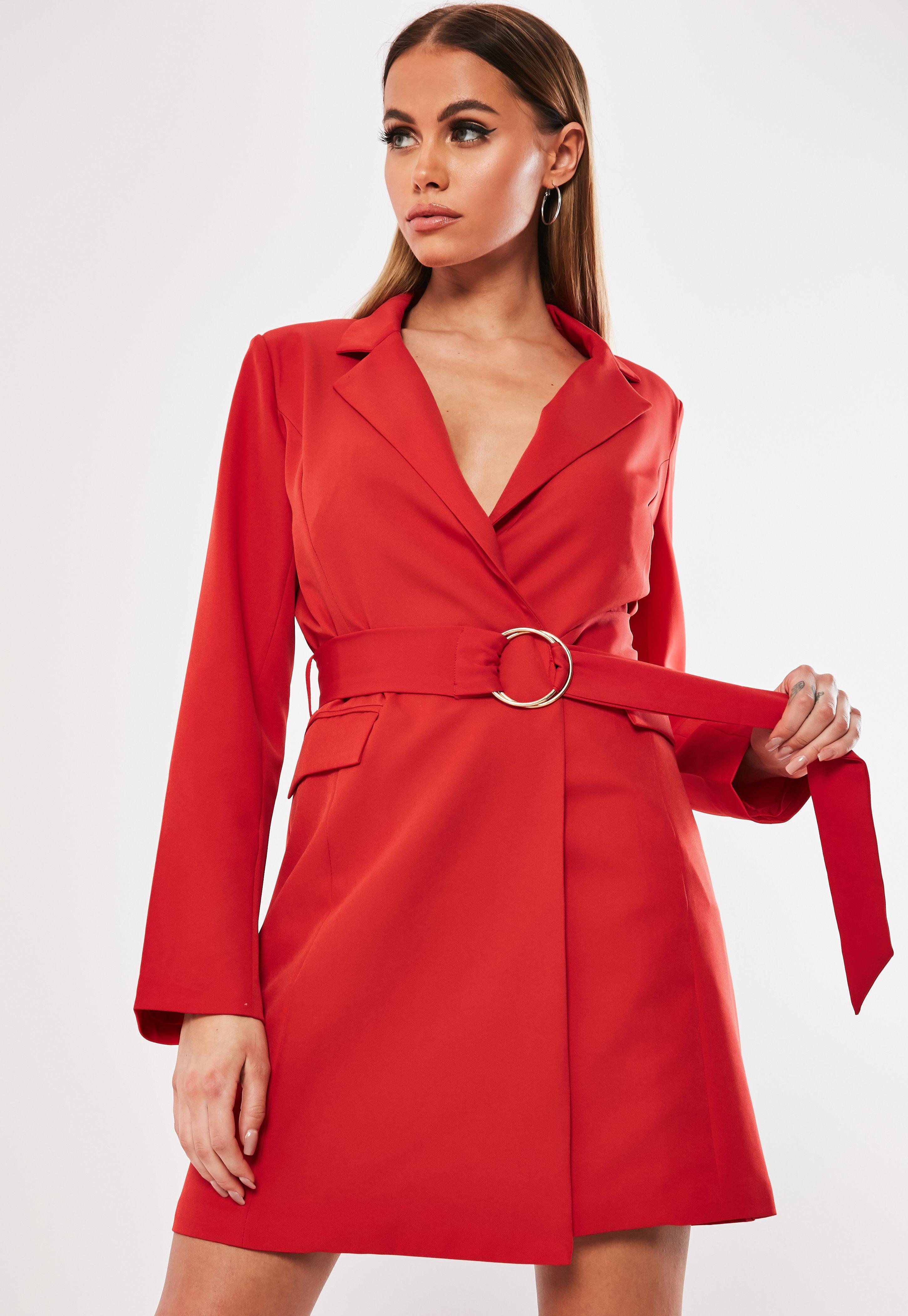 Missguided Synthetic Red O Ring Belted Blazer Dress Lyst