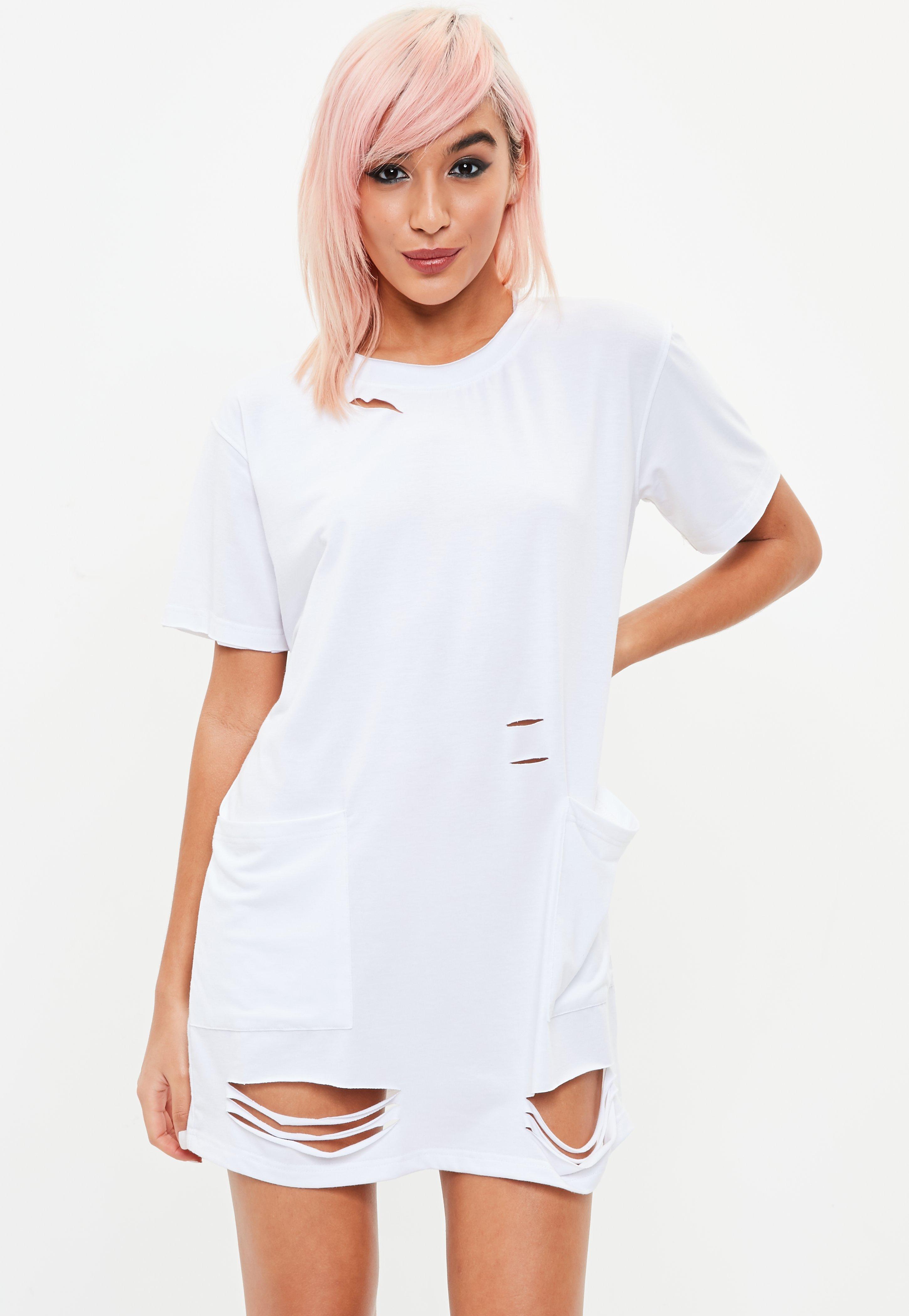 white distressed t shirt dress