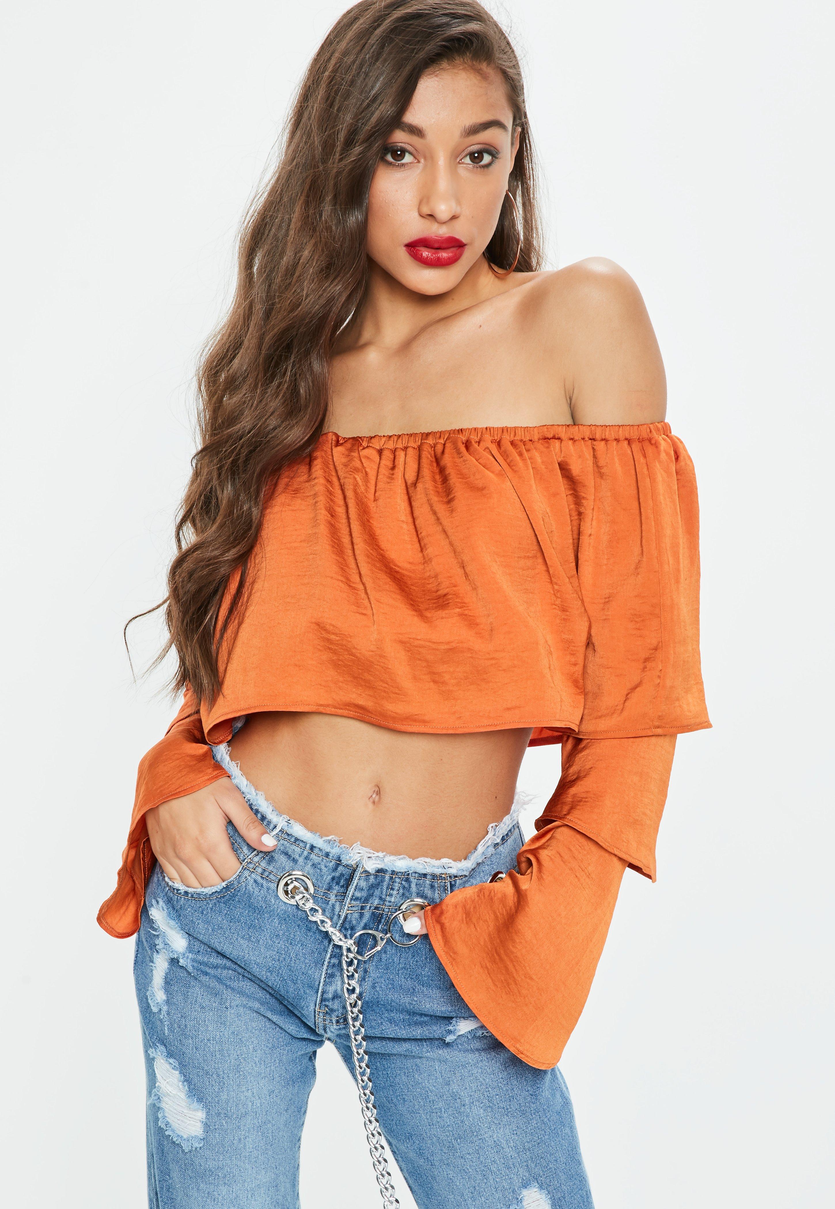 satin bardot crop top