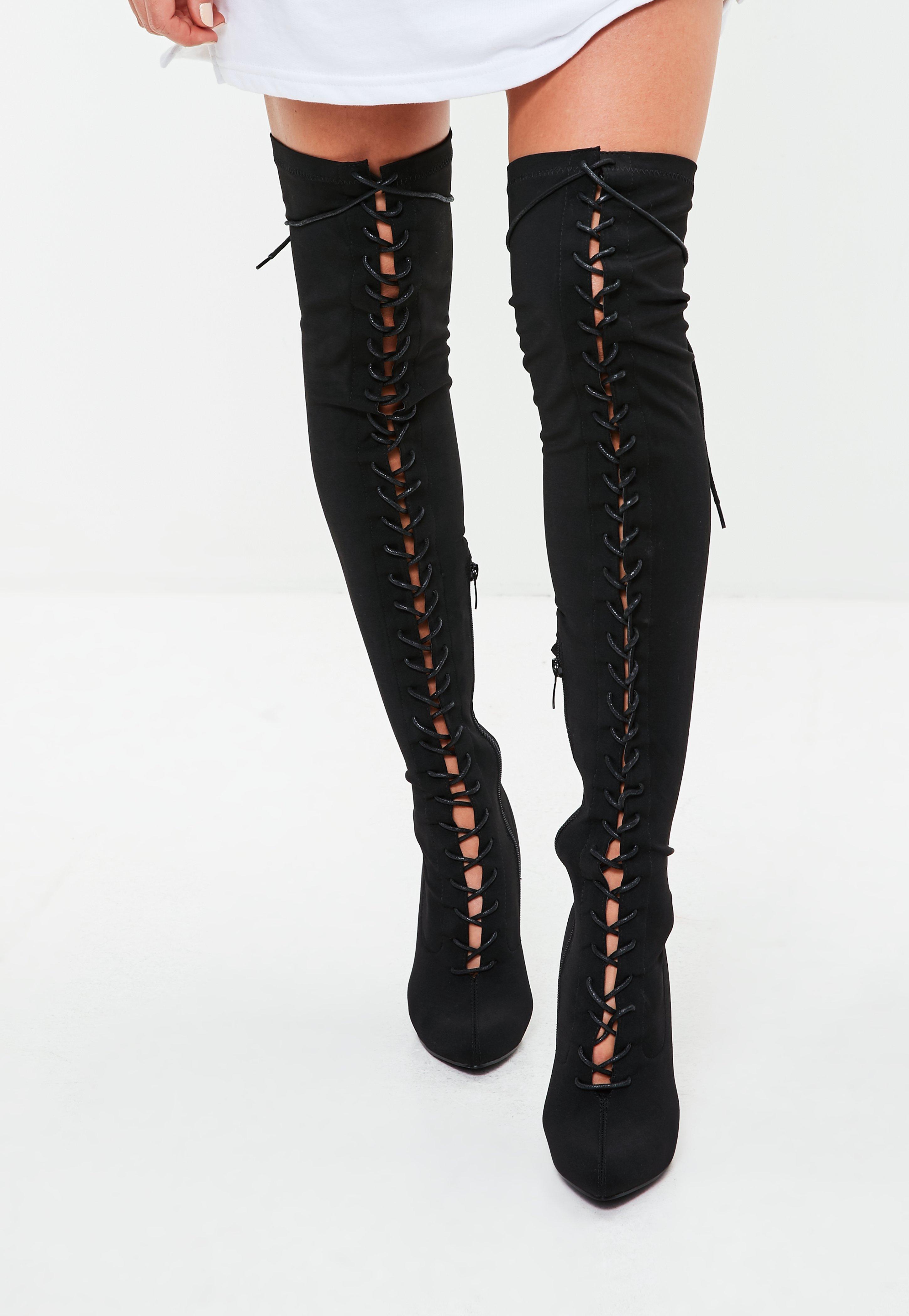 Black Lace Up Over The Knee Boots - Lyst